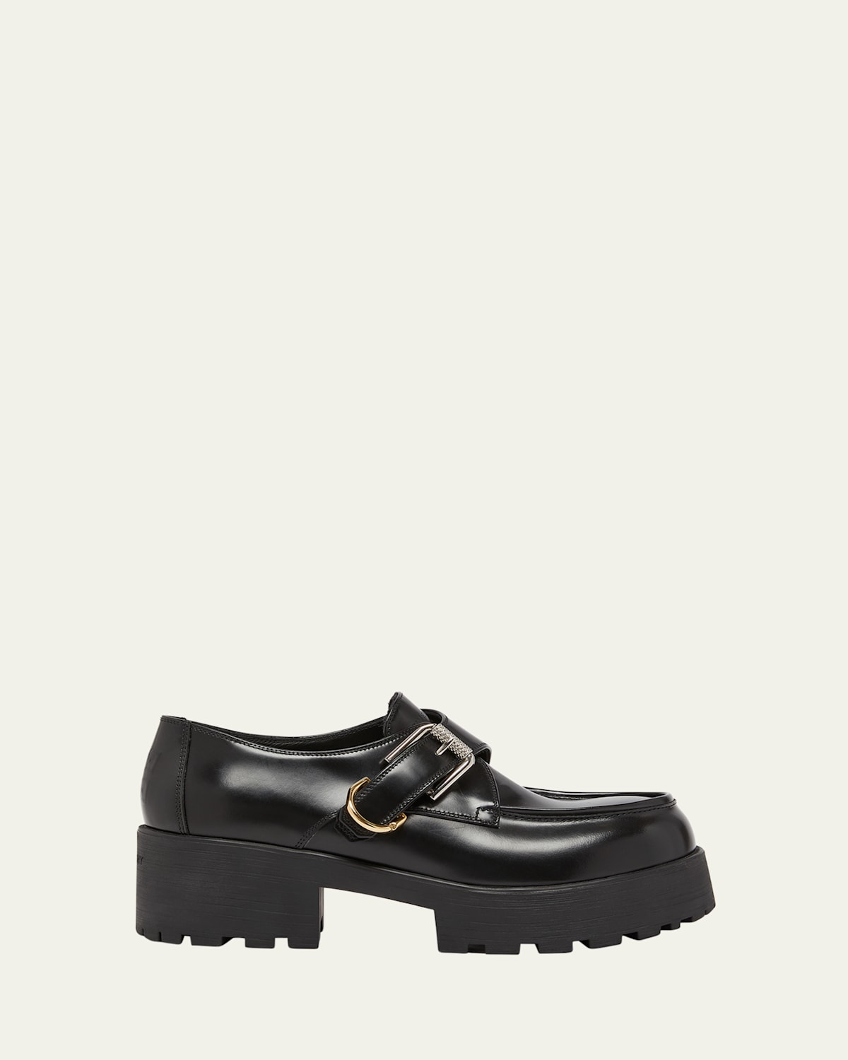 Givenchy Voyou Monk Crystal-embellished Leather Platform Loafers In Black