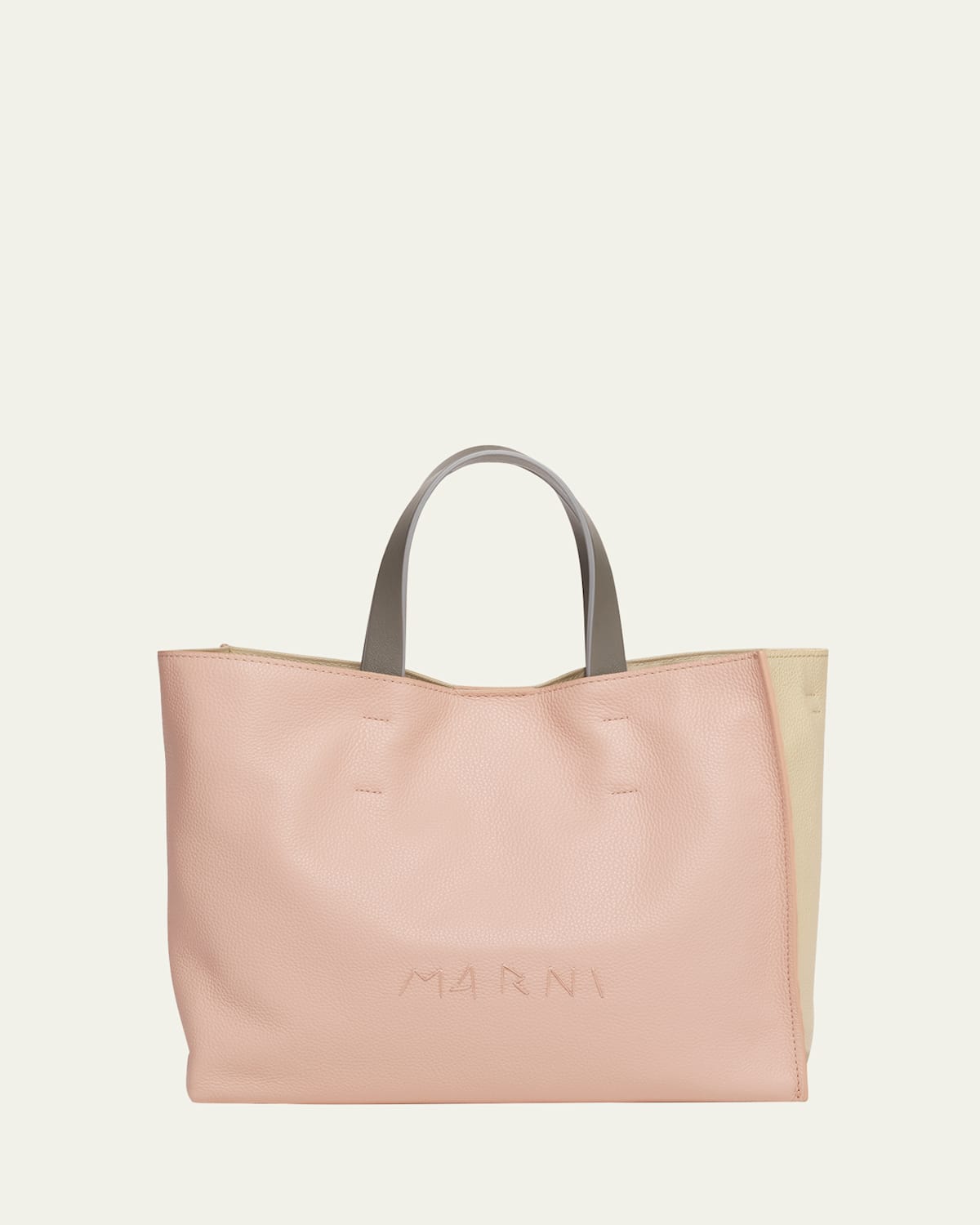Marni Museo Small East-west Colorblock Leather Tote Bag In Camellia Winter Wheat