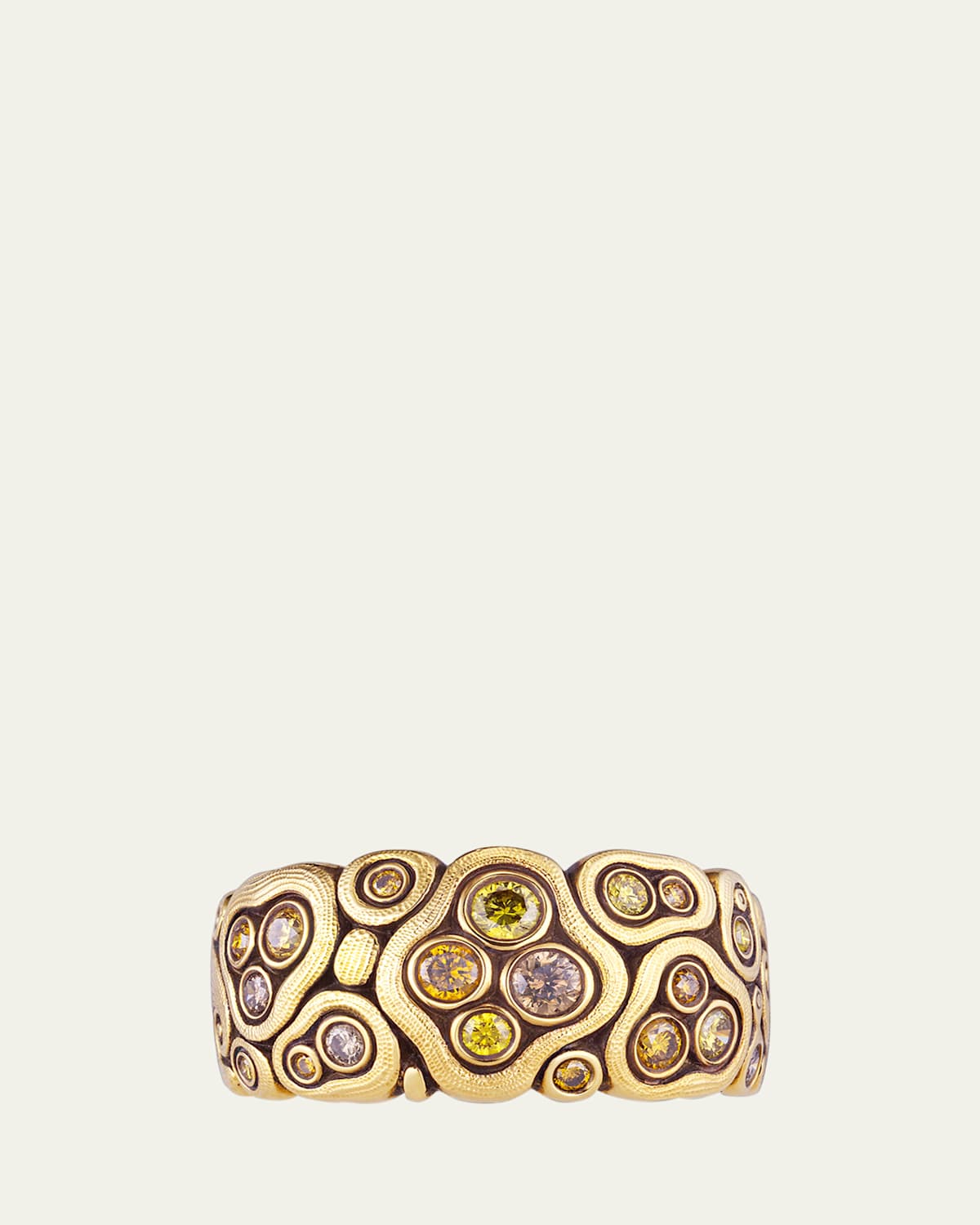 Swirling Water 18K Yellow Gold Band with Natural Colored Diamonds