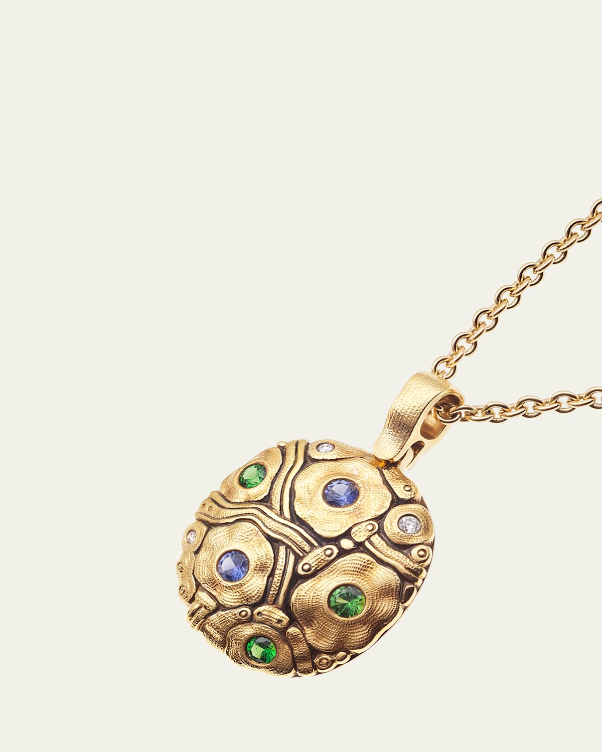 Summer Flowers 18K Yellow Gold Sapphire and Diamond Pendant