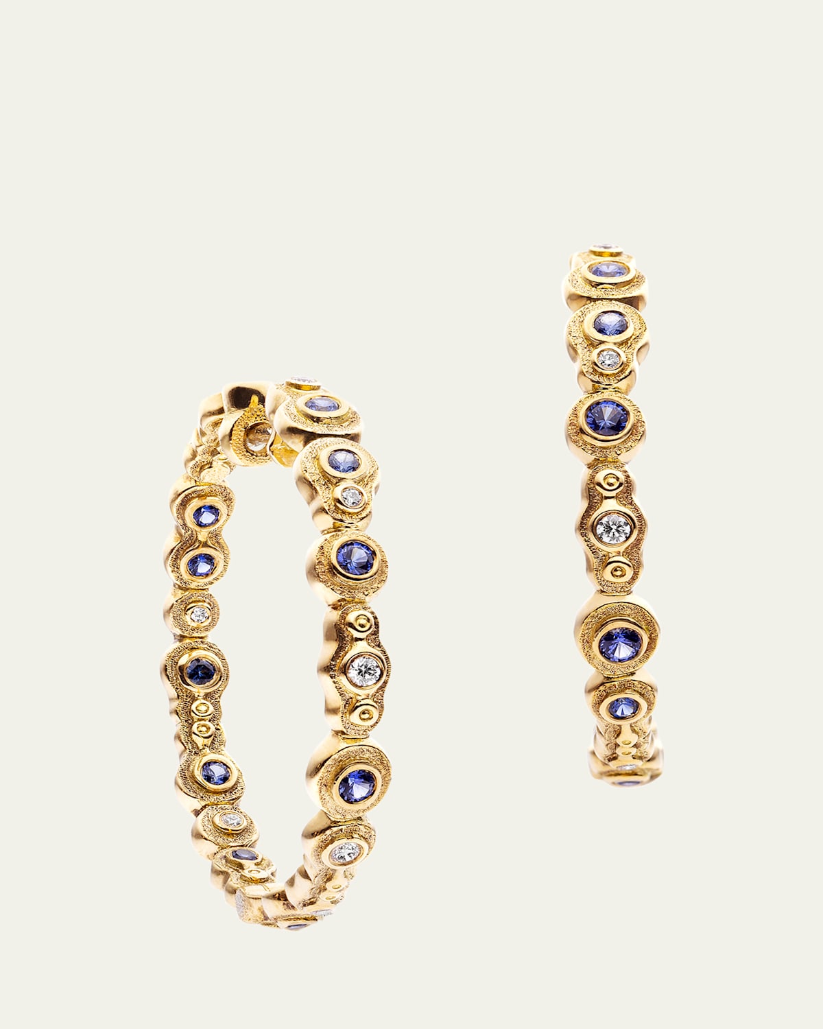 Submarine 18K Yellow Gold Sapphire and Diamond Huggie Earrings