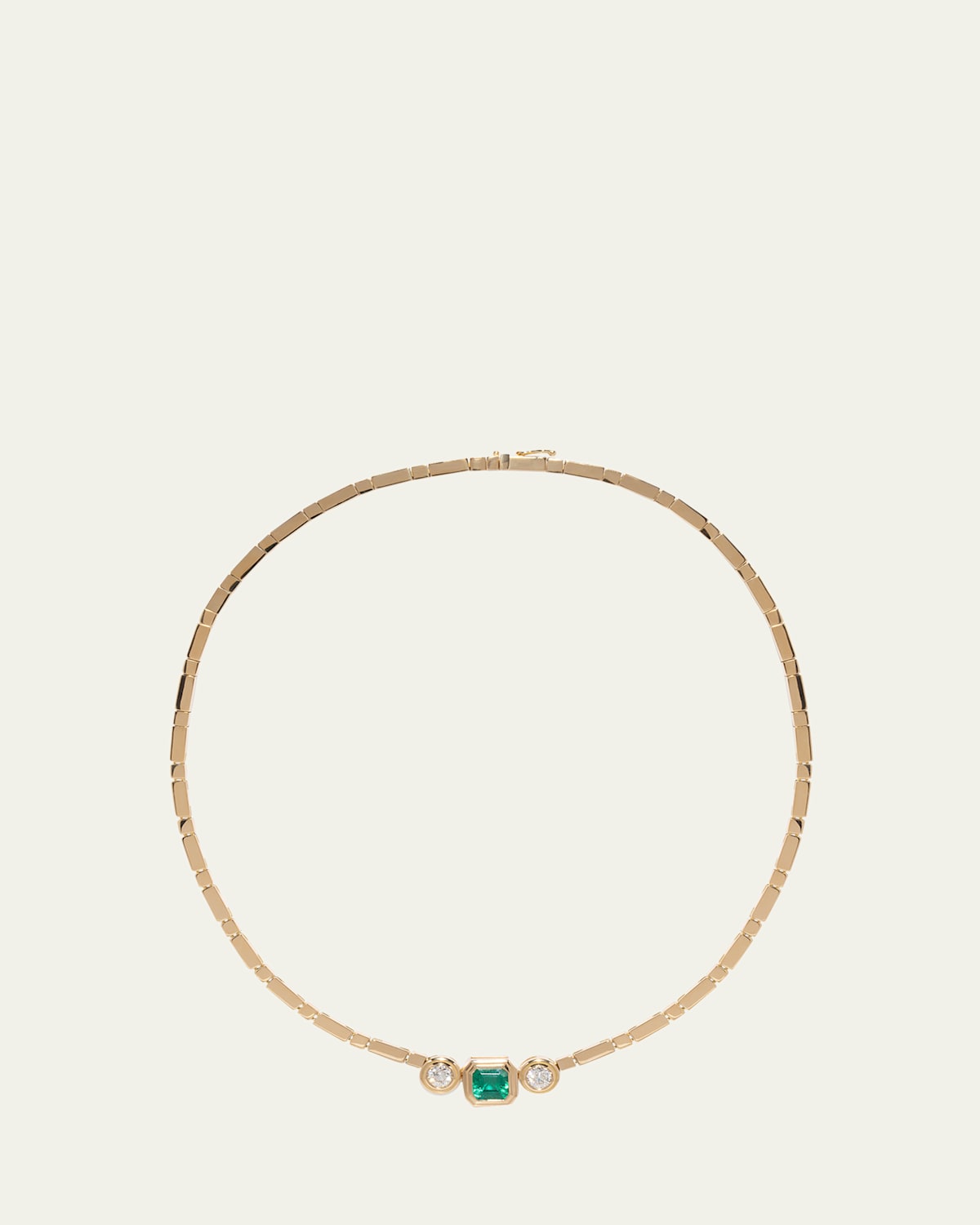 18K Yellow Gold Bar Diamond and Emerald Necklace