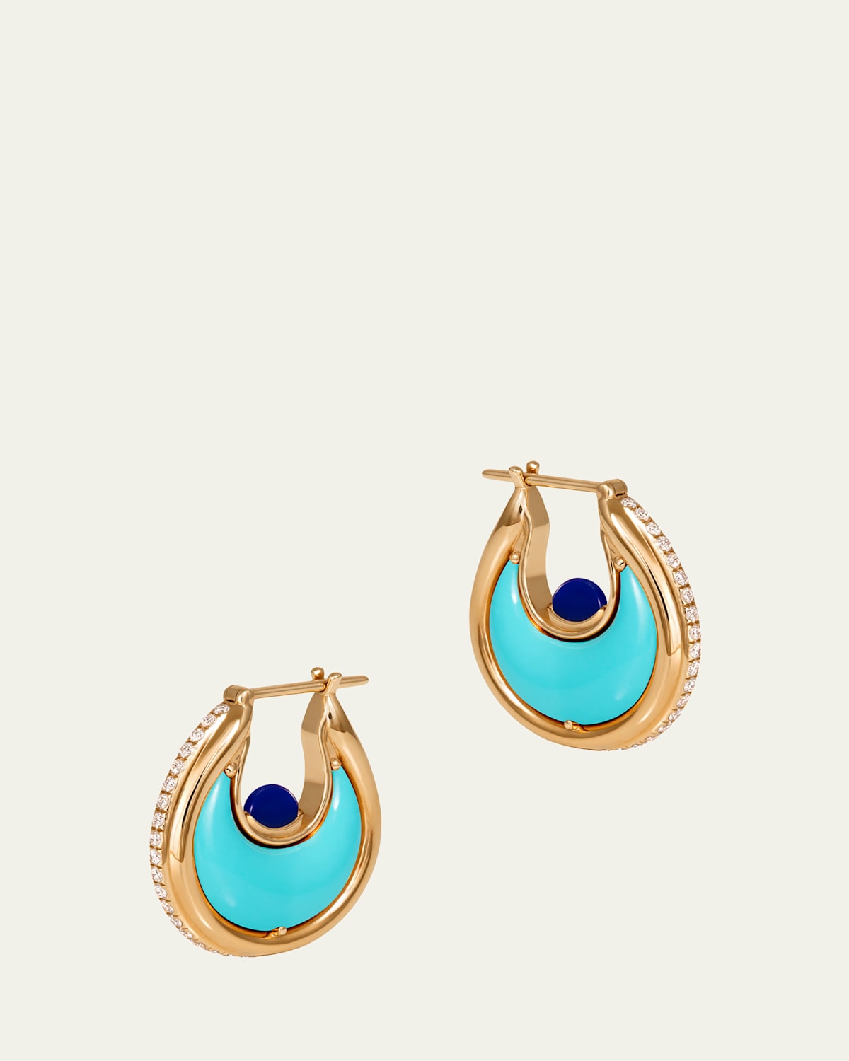 Diana Diamond Hoop Earrings with Turquoise and Lapis