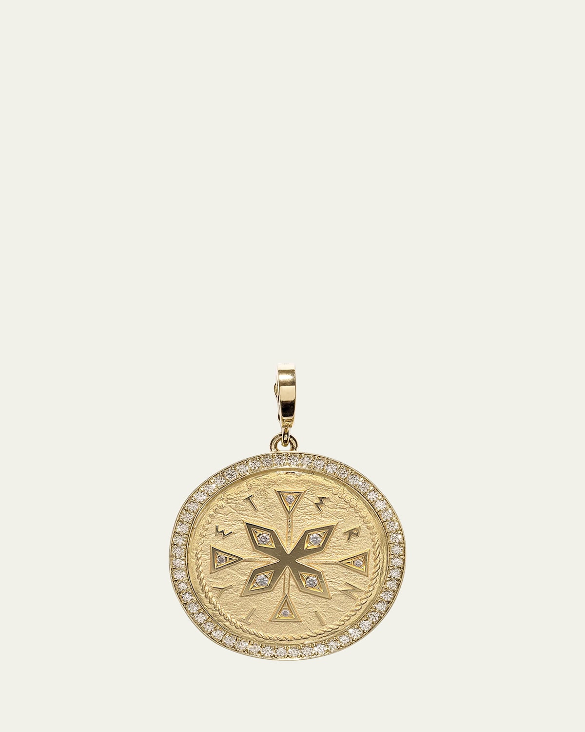 Compass Pave Large Diamond Coin Pendant