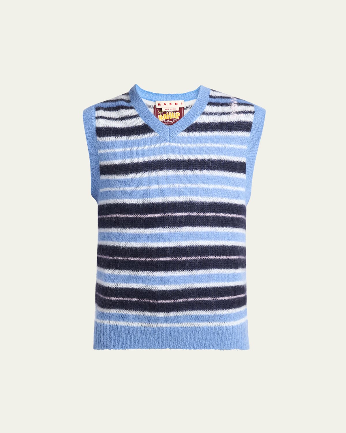 Marni Mens Striped-print V-neck Relaxed-fit Wool-blend Vest Blue Lilac In Periwinkle