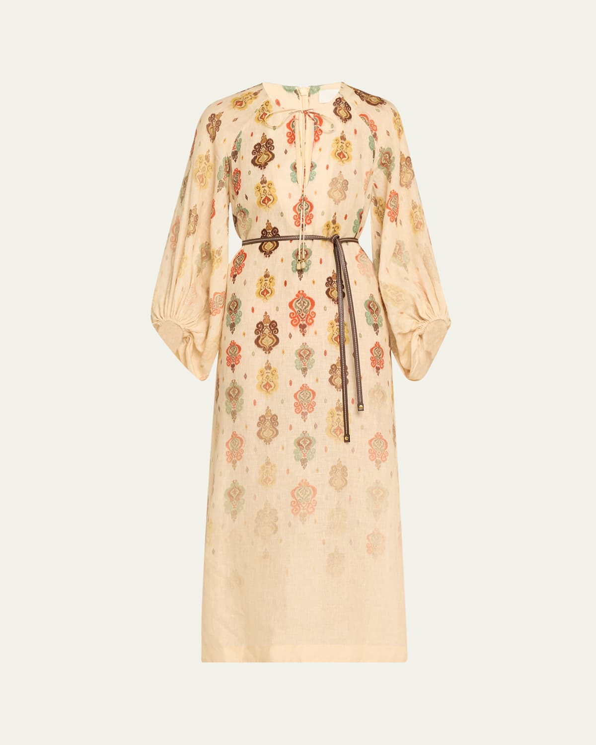 Zimmermann Wylie Midi Dress In Tan Ikat