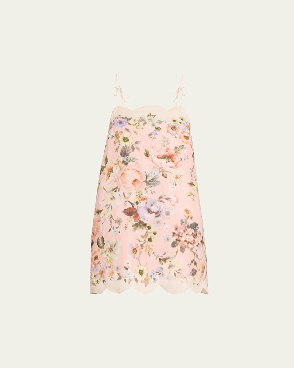 Shop Zimmermann Acacia Floral Scallop-trim Mini Dress In Pink Floral