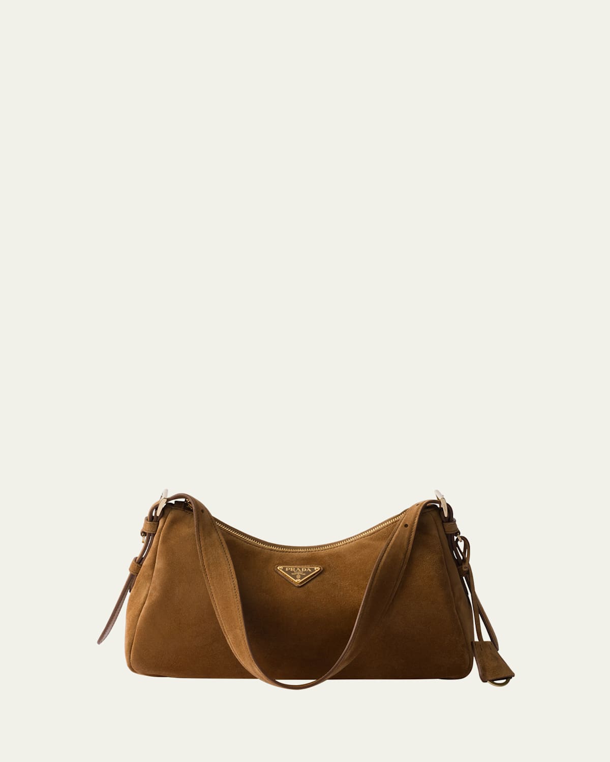 Prada Aimee Medium Zip Suede Shoulder Bag In Brown