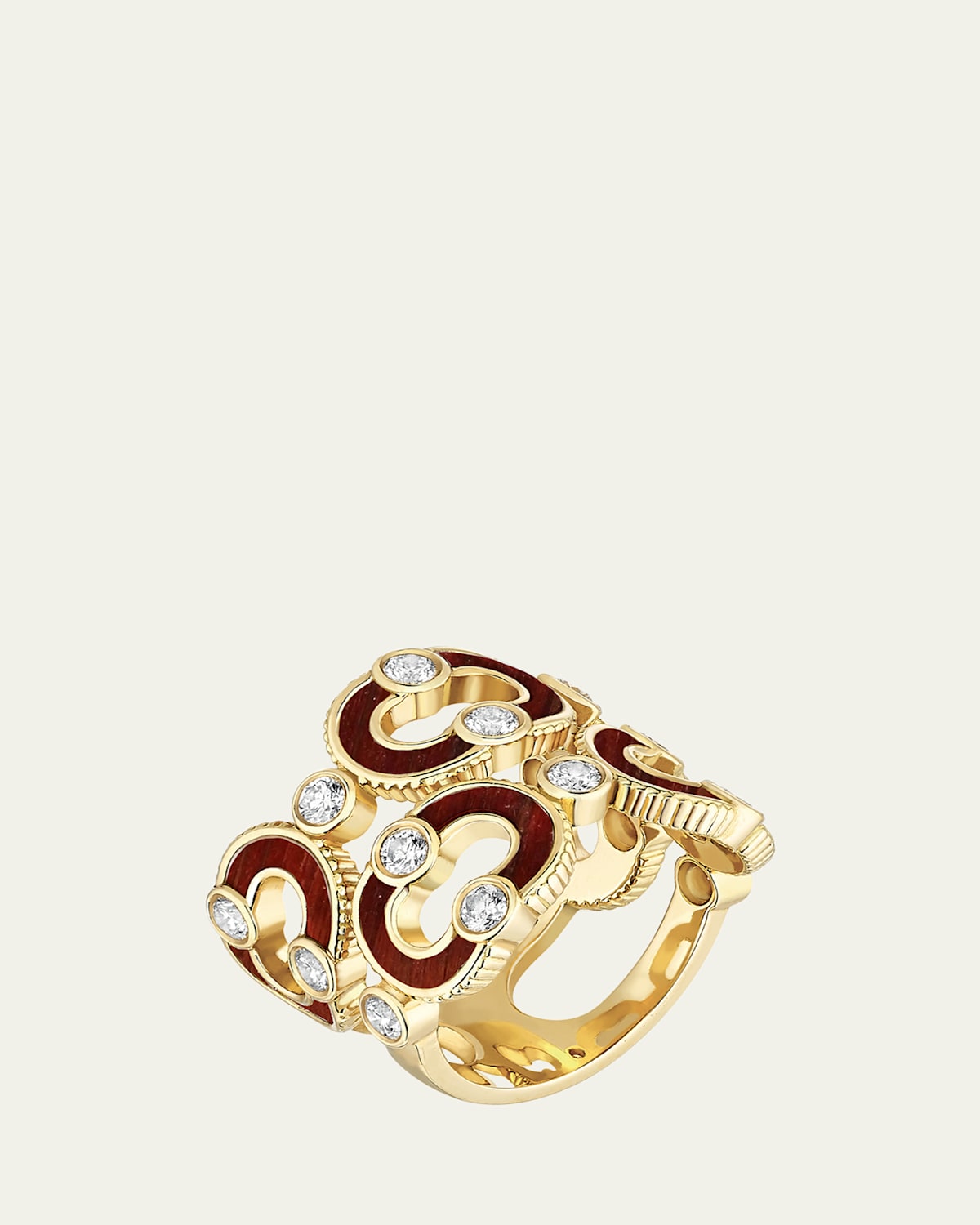Magnetic Double Enchain 18K Yellow Gold Diamonds and Bull Eye Ring