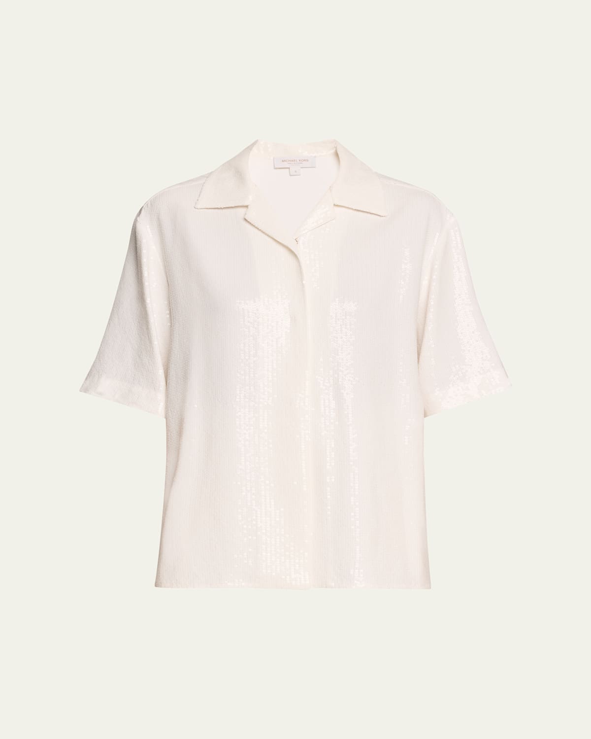 Sequined Short Sleeve Button Up Top