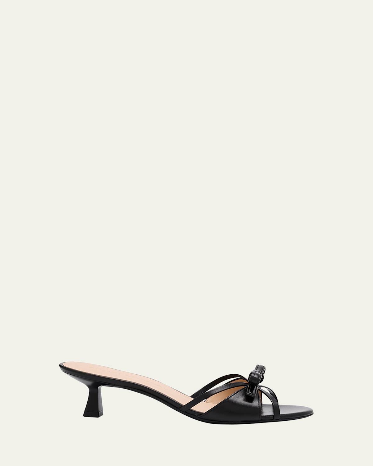 Shop Stuart Weitzman Felicity Leather Bow Kitten-heel Mules In Black