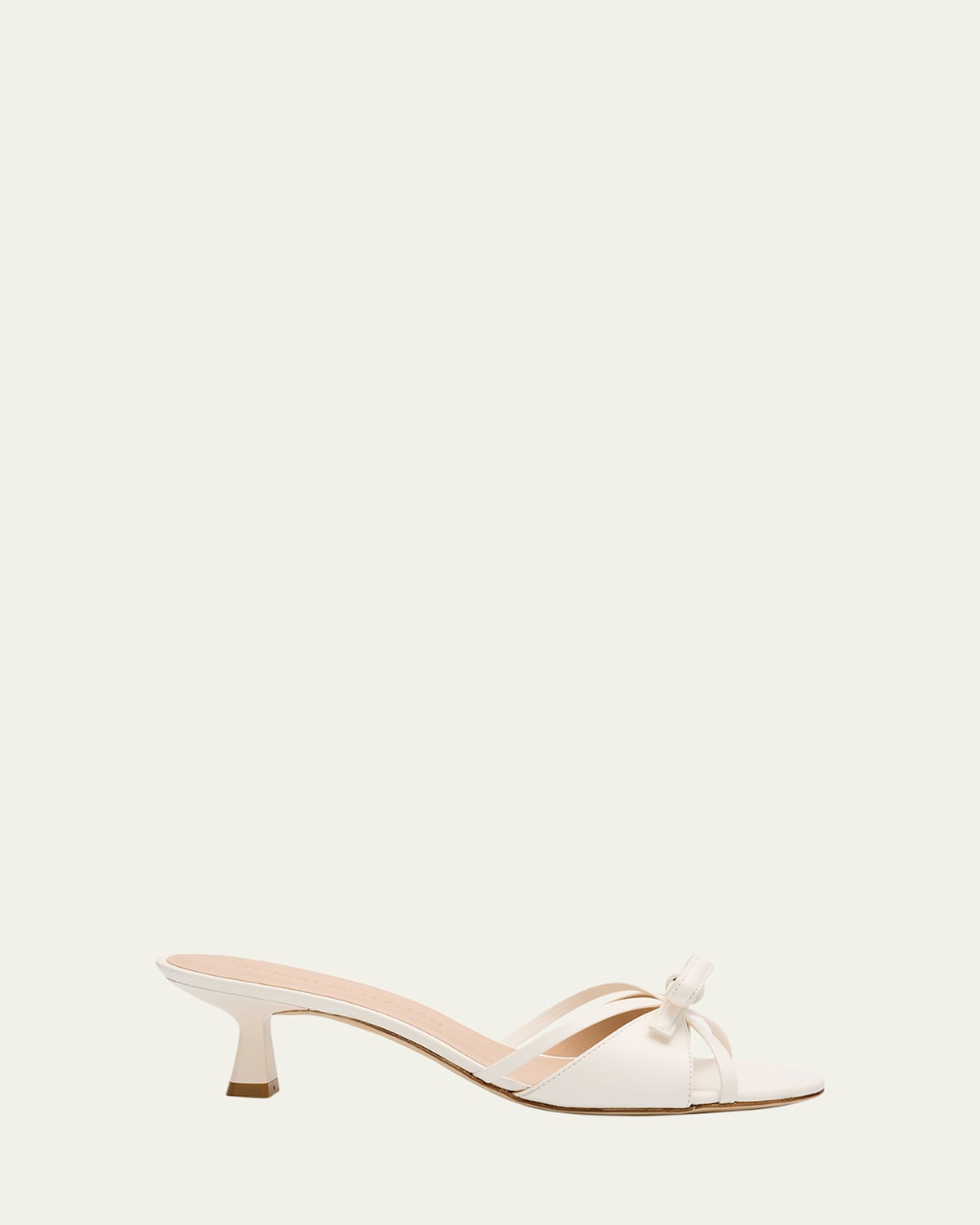 Stuart Weitzman Felicity Leather Bow Kitten-heel Mules In Cream
