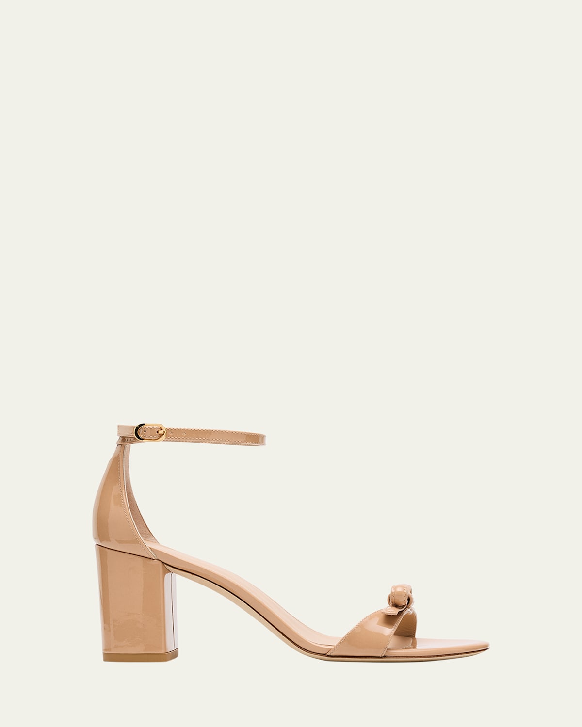 Stuart Weitzman Nudist Felicity Patent Leather Ankle-strap Sandals In Adobe