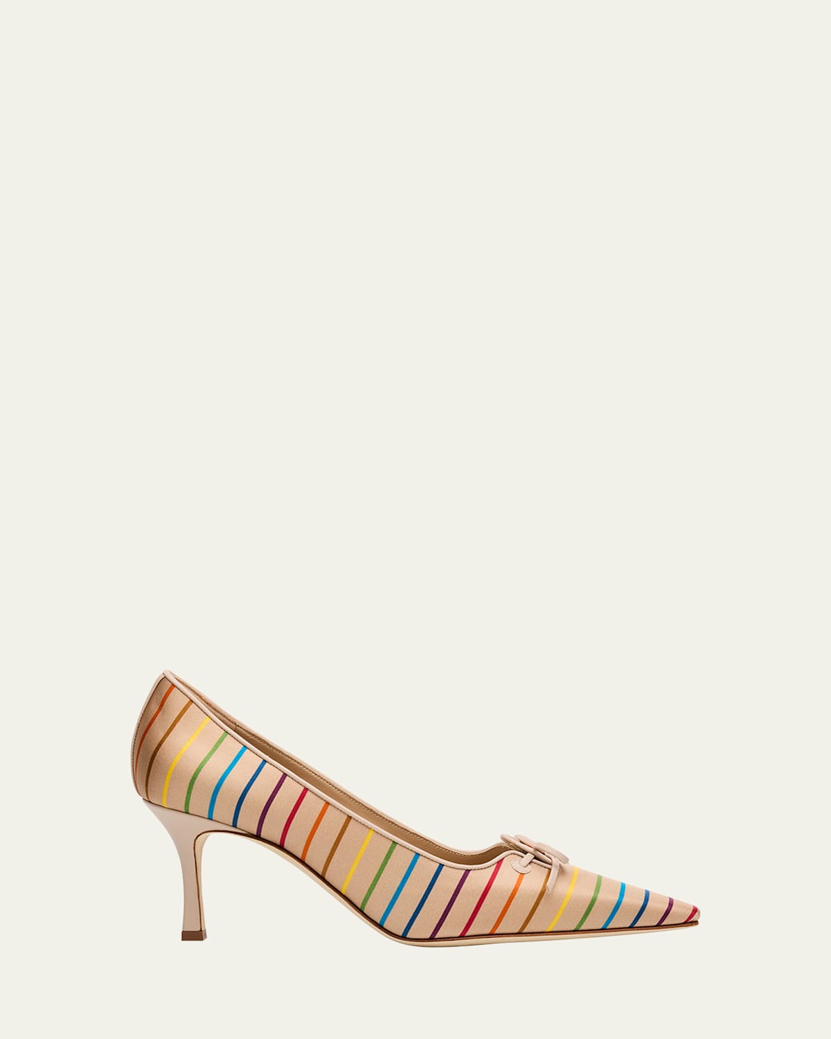 MANOLO BLAHNIK ZAMAN STRIPE SILK AND LEATHER PUMPS 
