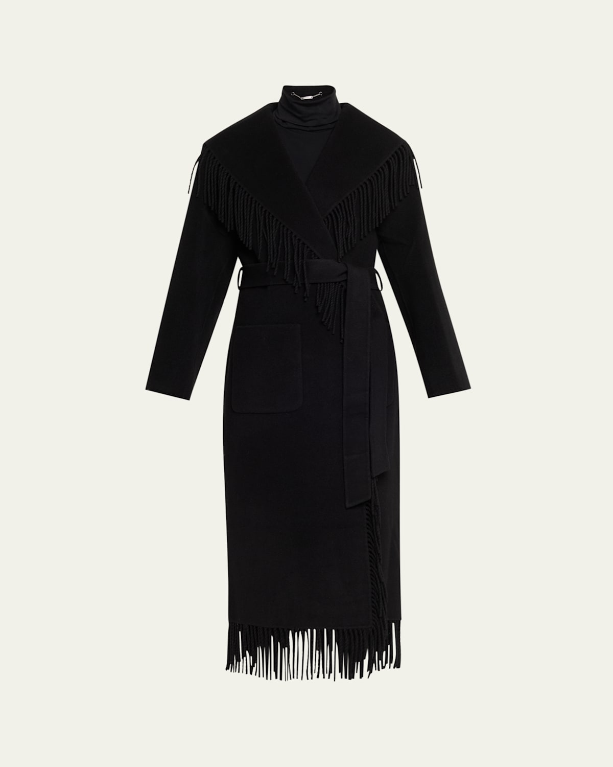 Simkhai Carrie Belted Fringe Robe Coat In Black