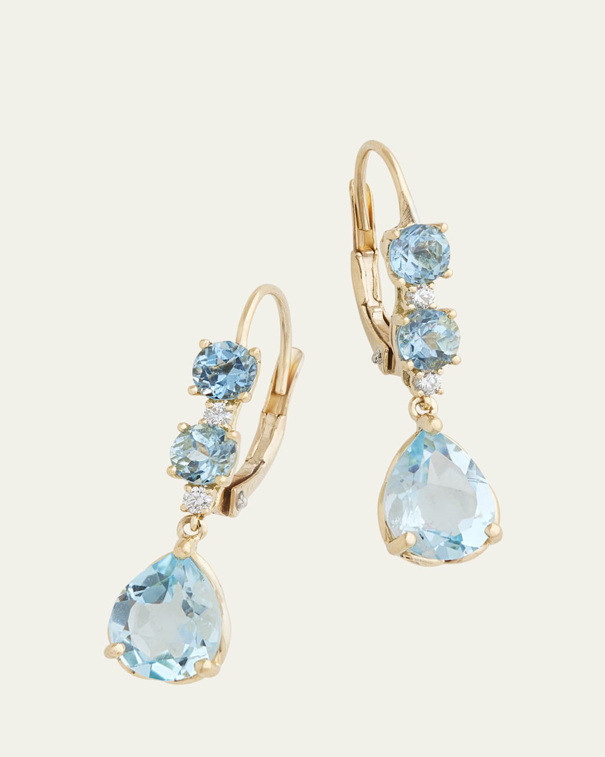 18K Yellow Gold Pear Drop Earrings with Diamonds and Gemstones