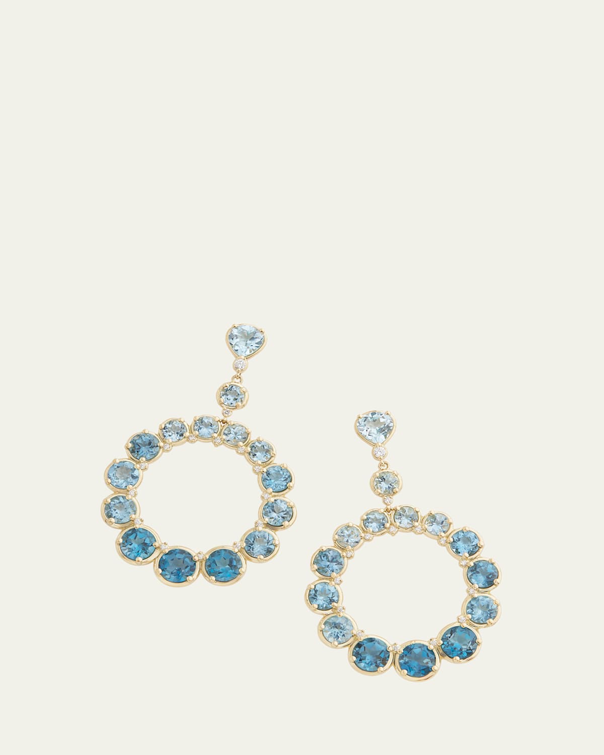18K Yellow Gold Ombre Circular Earrings with Diamonds and Gemstones