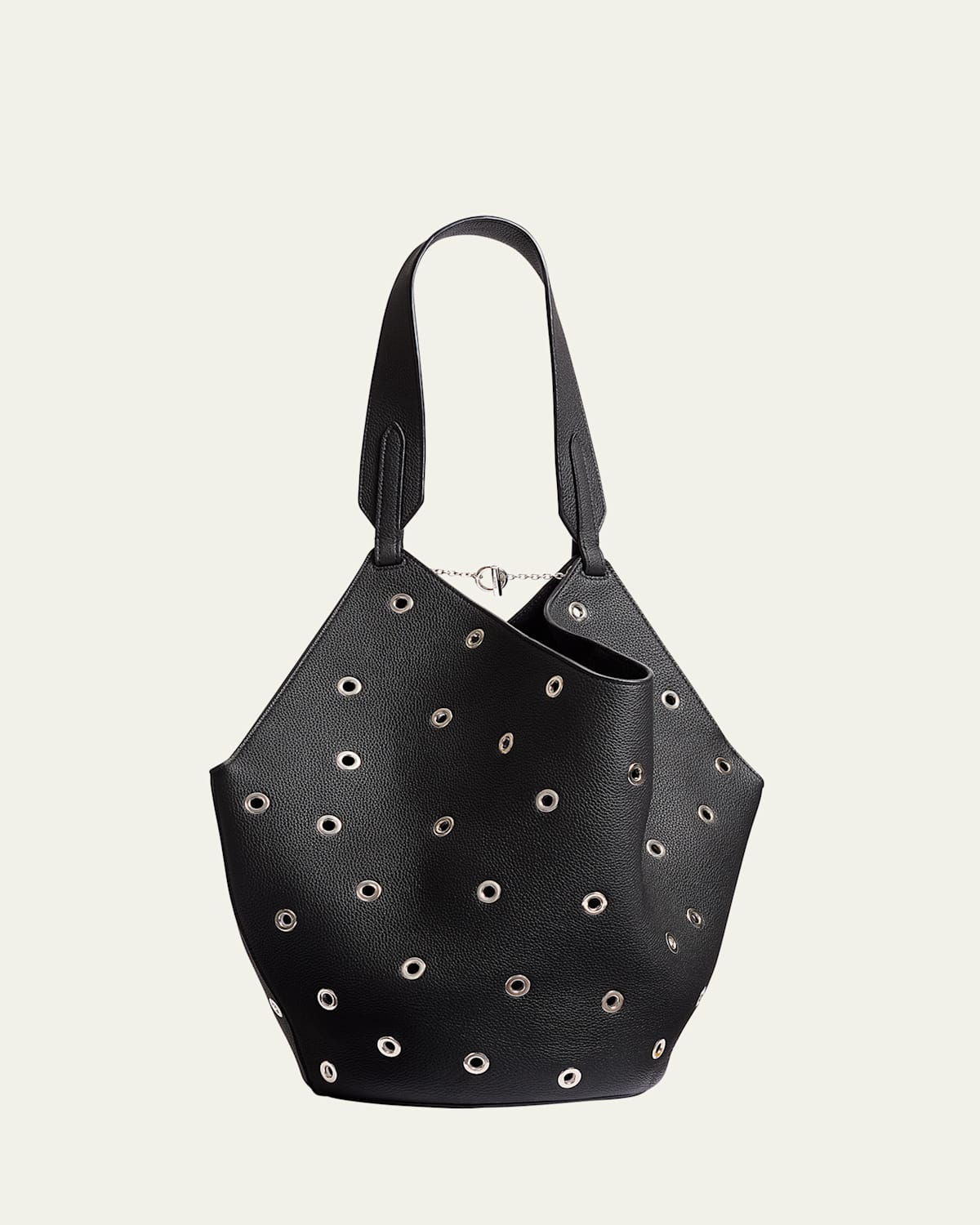 Khaite Lotus Small Tote Black Pebbled Leather With Grommets In Black
