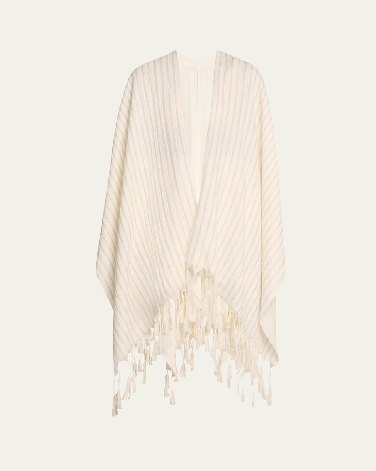 Brunello Cucinelli Tassel Metallic Wool Poncho In White