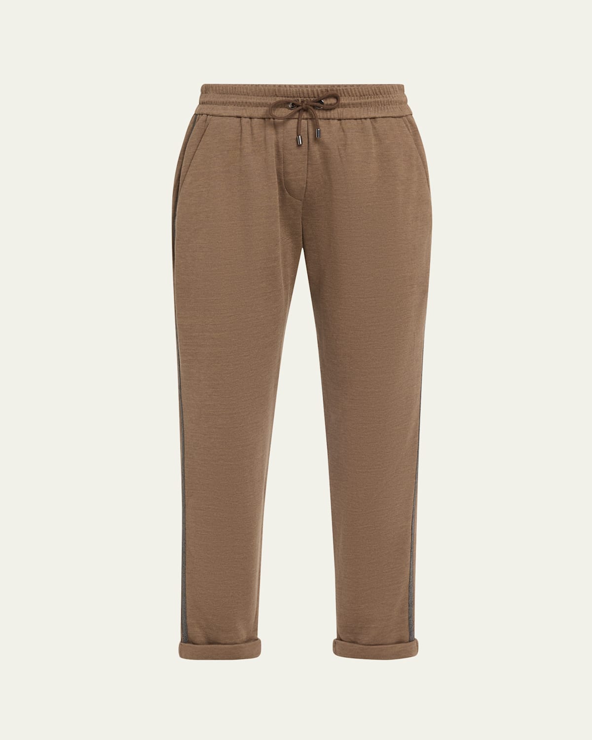 Brunello Cucinelli Drawstring Monili-trim Spa Cotton Silk Joggers In Chocolate Butter