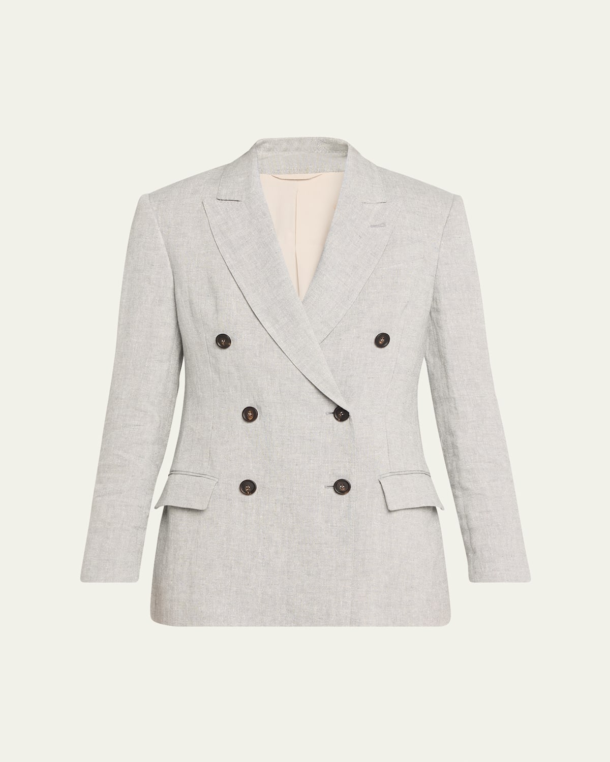 Brunello Cucinelli Metallic Cotton-linen Canvas Double-breasted Blazer In Light Grey