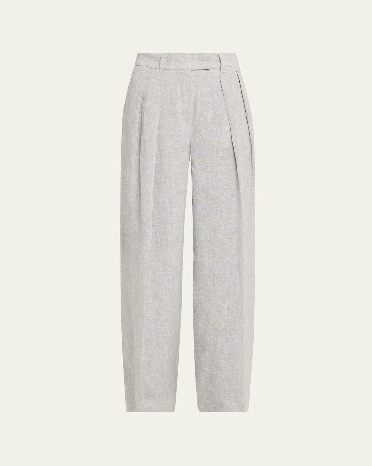 Brunello Cucinelli Linen Trousers With Belt Loops And Pleats In Light Grey