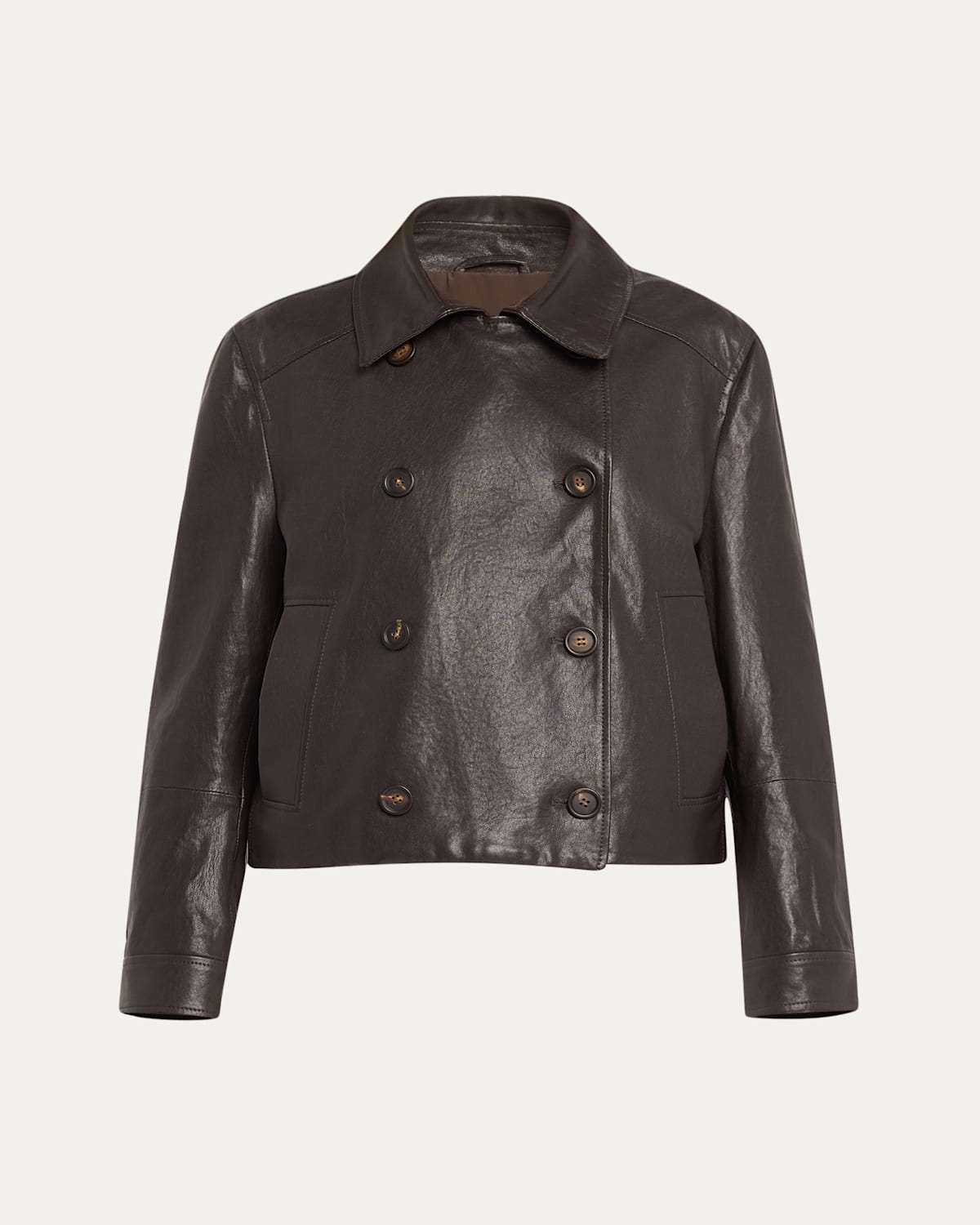 Shiny Leather Double-Breasted Jacket