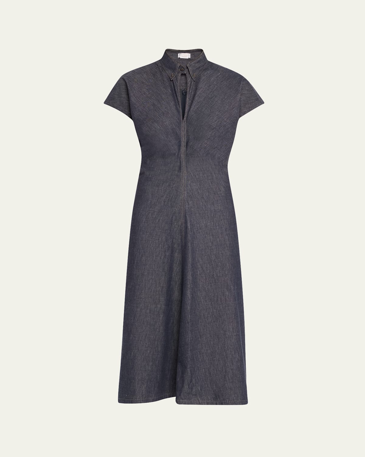 Brunello Cucinelli Monili Collar No Fade Midi Denim Dress In Denim