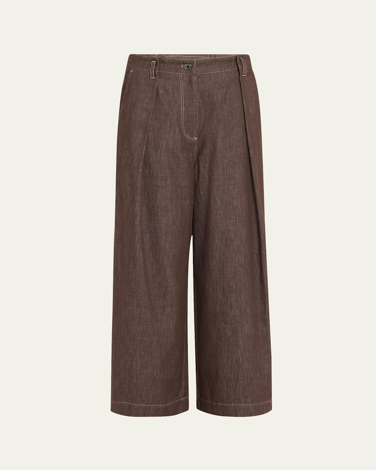 A-Line Pleated Wide Leg Cropped Denim Pants