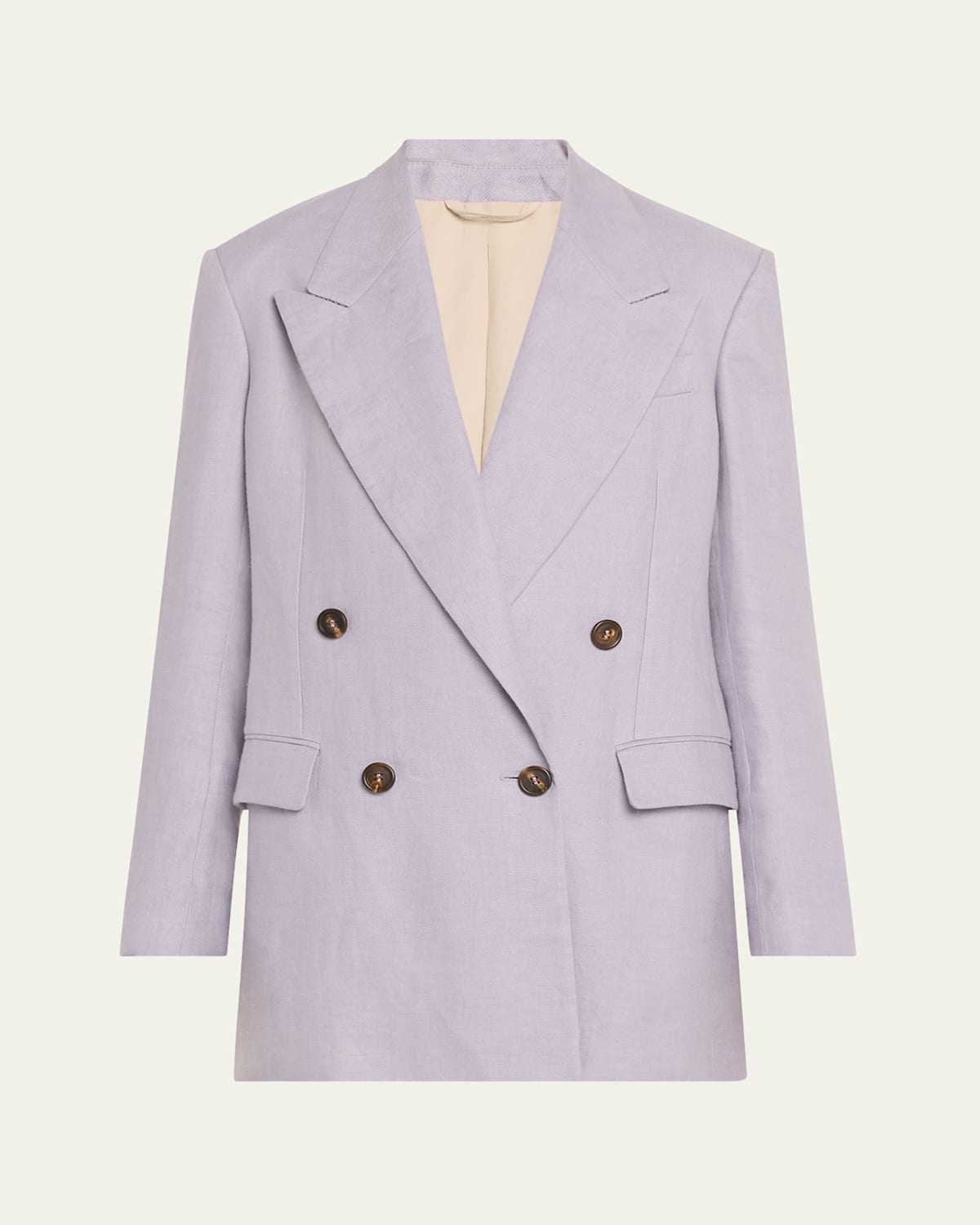 Brunello Cucinelli Double-breasted Linen Gabardine Blazer In Purple Ash