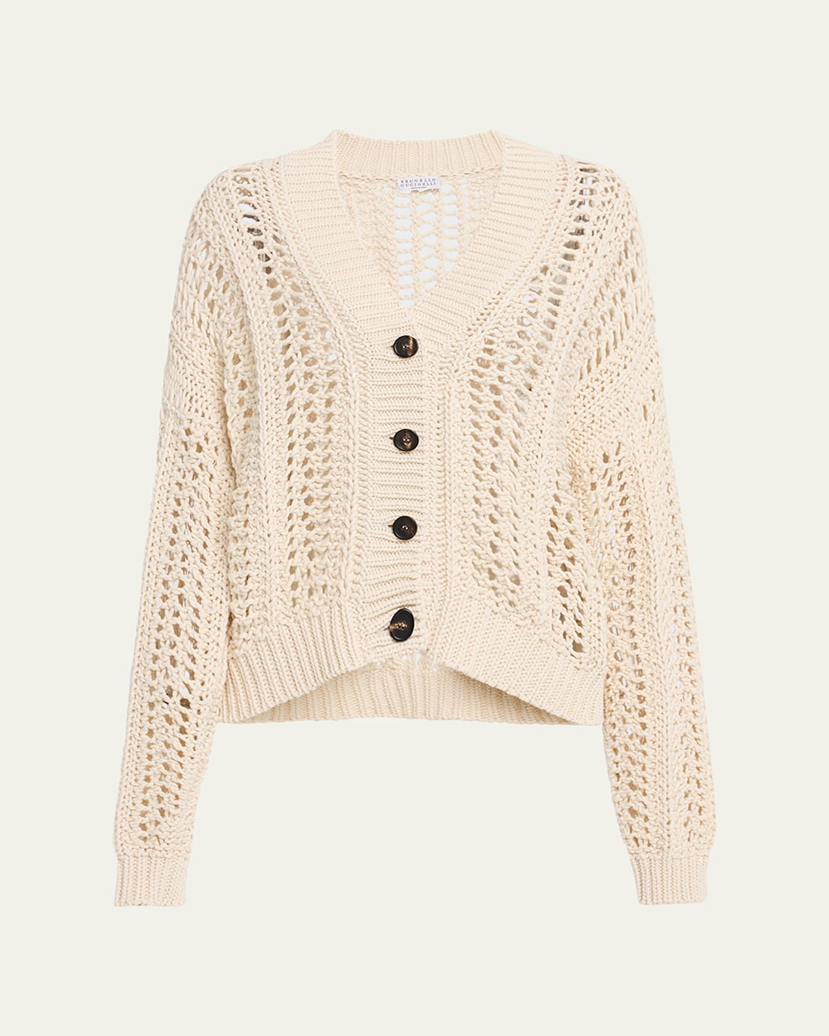 BRUNELLO CUCINELLI COTTON SPRINGTIME NET BUTTON FRONT CARDIGAN 