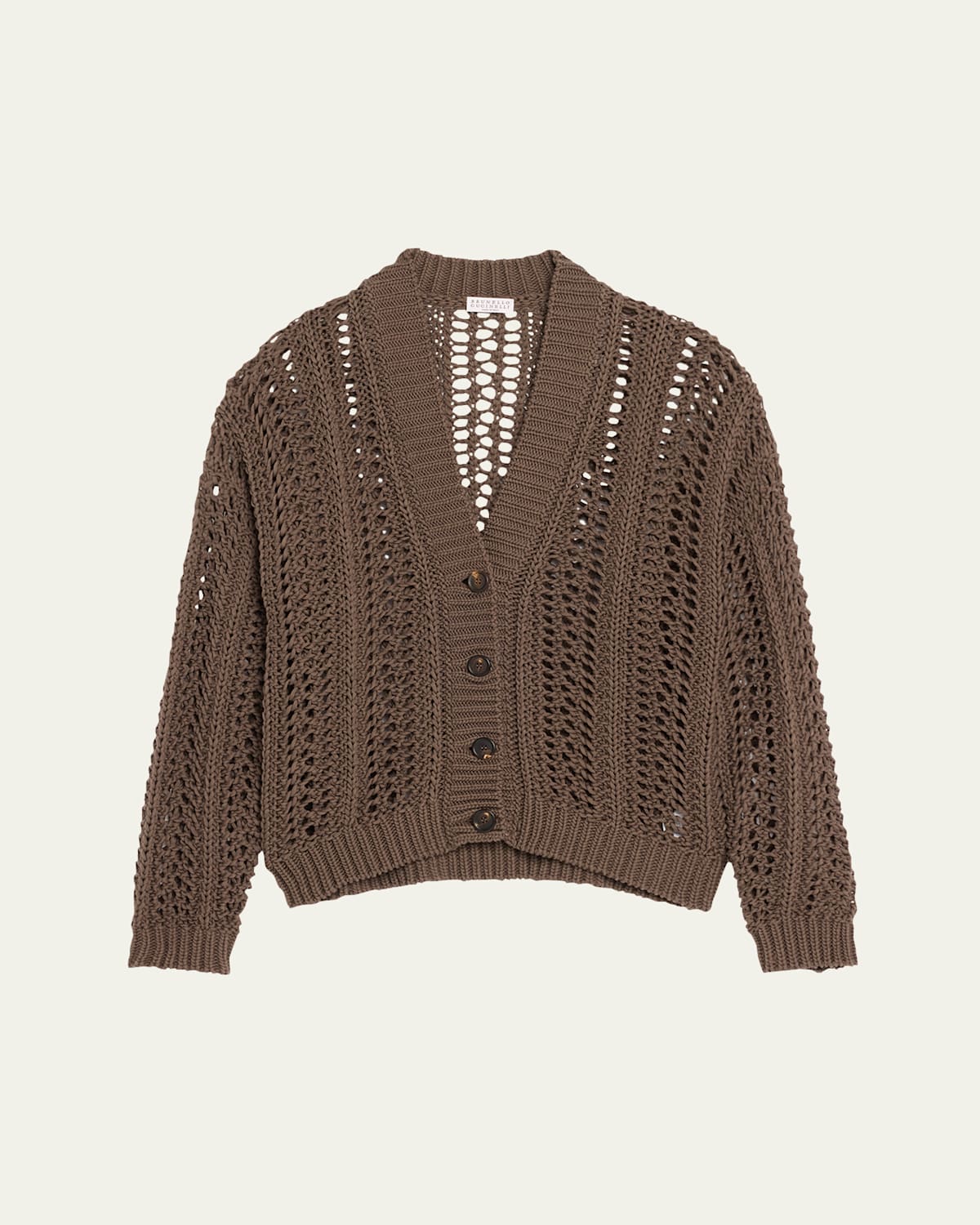 Brunello Cucinelli Cotton Springtime Net Button Front Cardigan In Chocolate