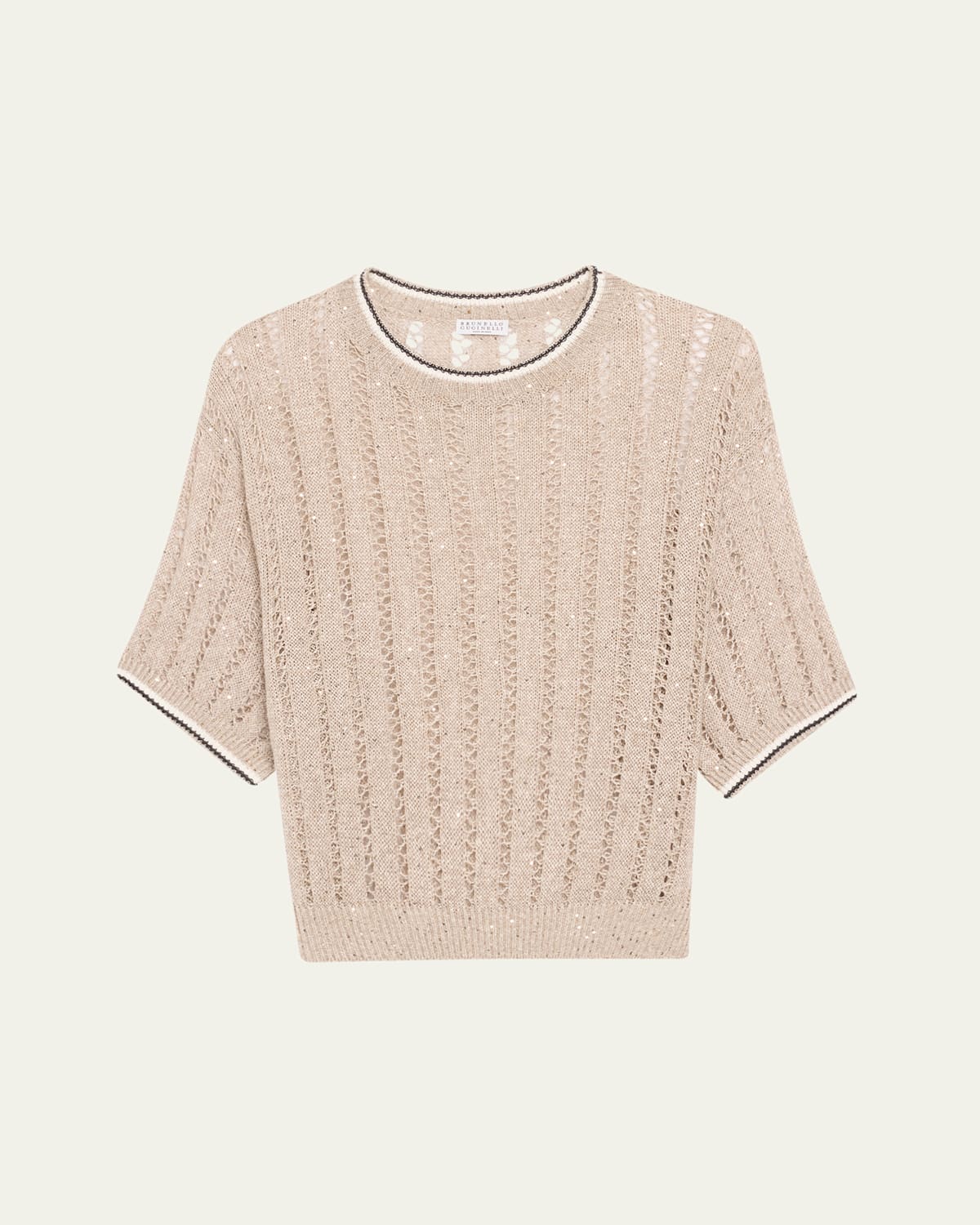 BRUNELLO CUCINELLI MICRO SEQUINED LINEN FRENCH RIVERIA SWEATER 