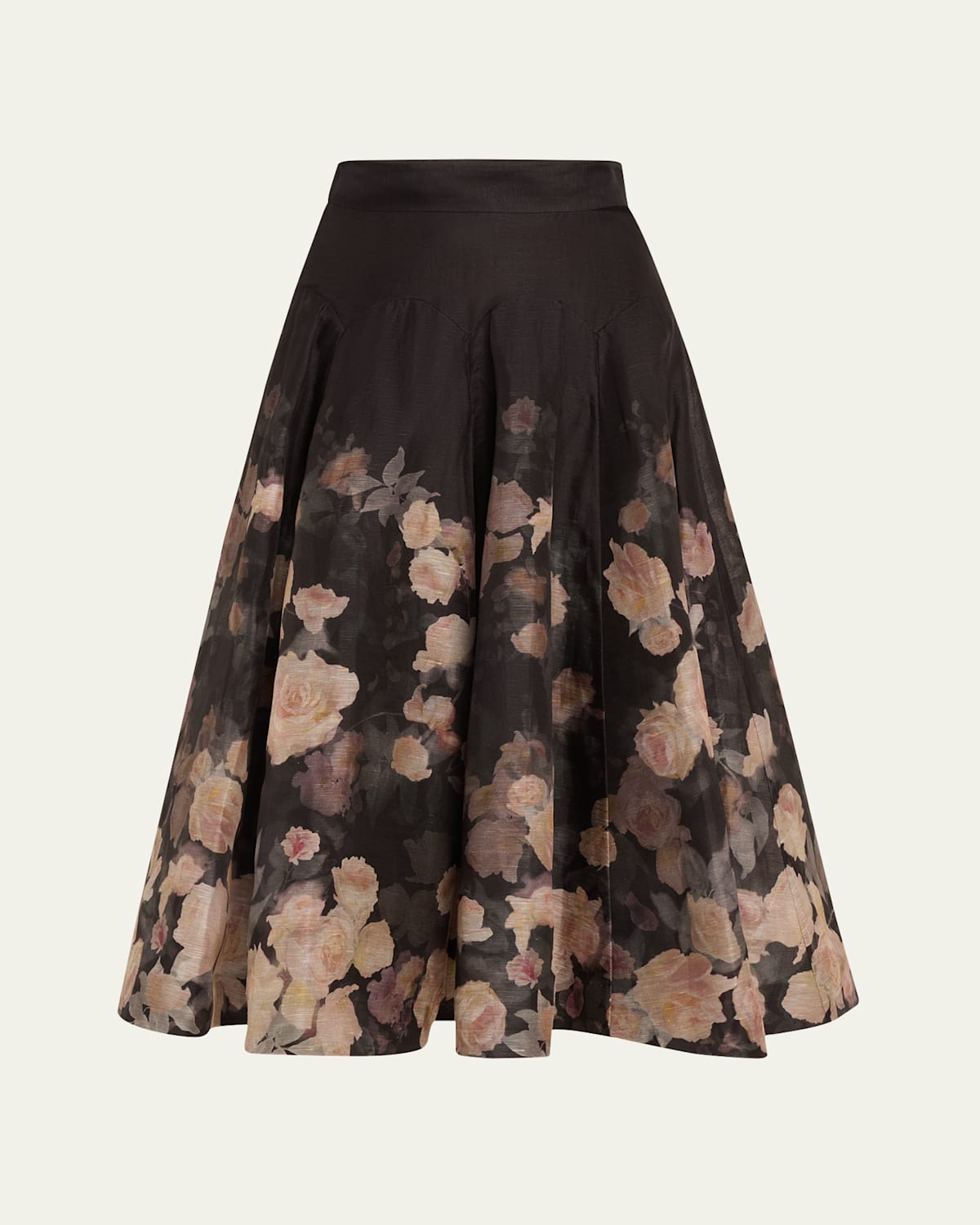 Zimmermann Pavilion Floral-print Linen And Silk-blend Midi Skirt In Black Floral