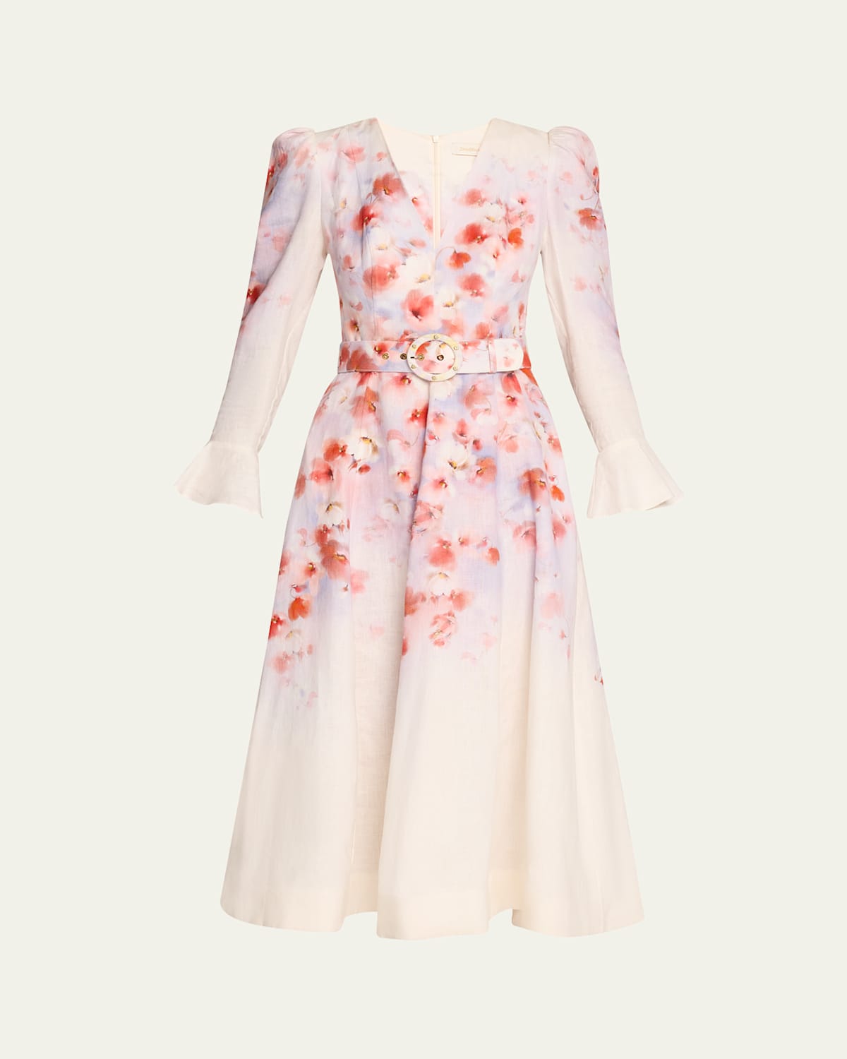 Shop Zimmermann Crush Frill-sleeve Midi Dress In Scarlet Floral