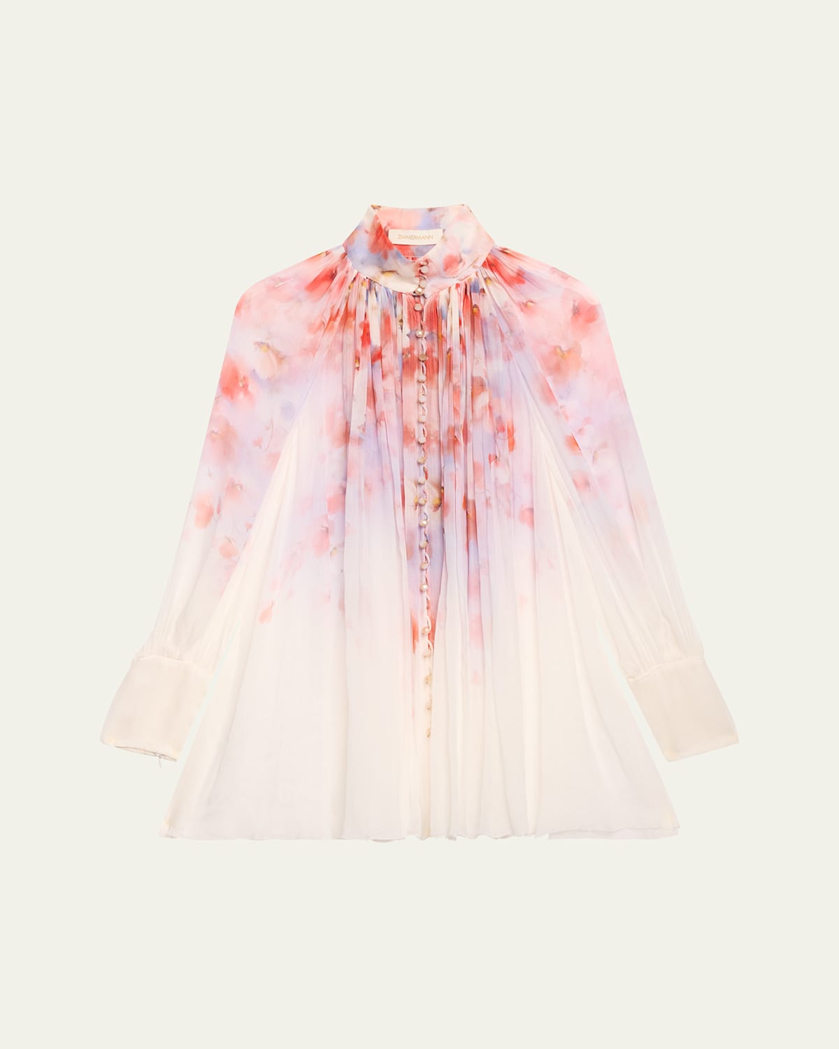 Zimmermann Crush Pleated Floral-print Crepon Blouse In Scarlet Floral