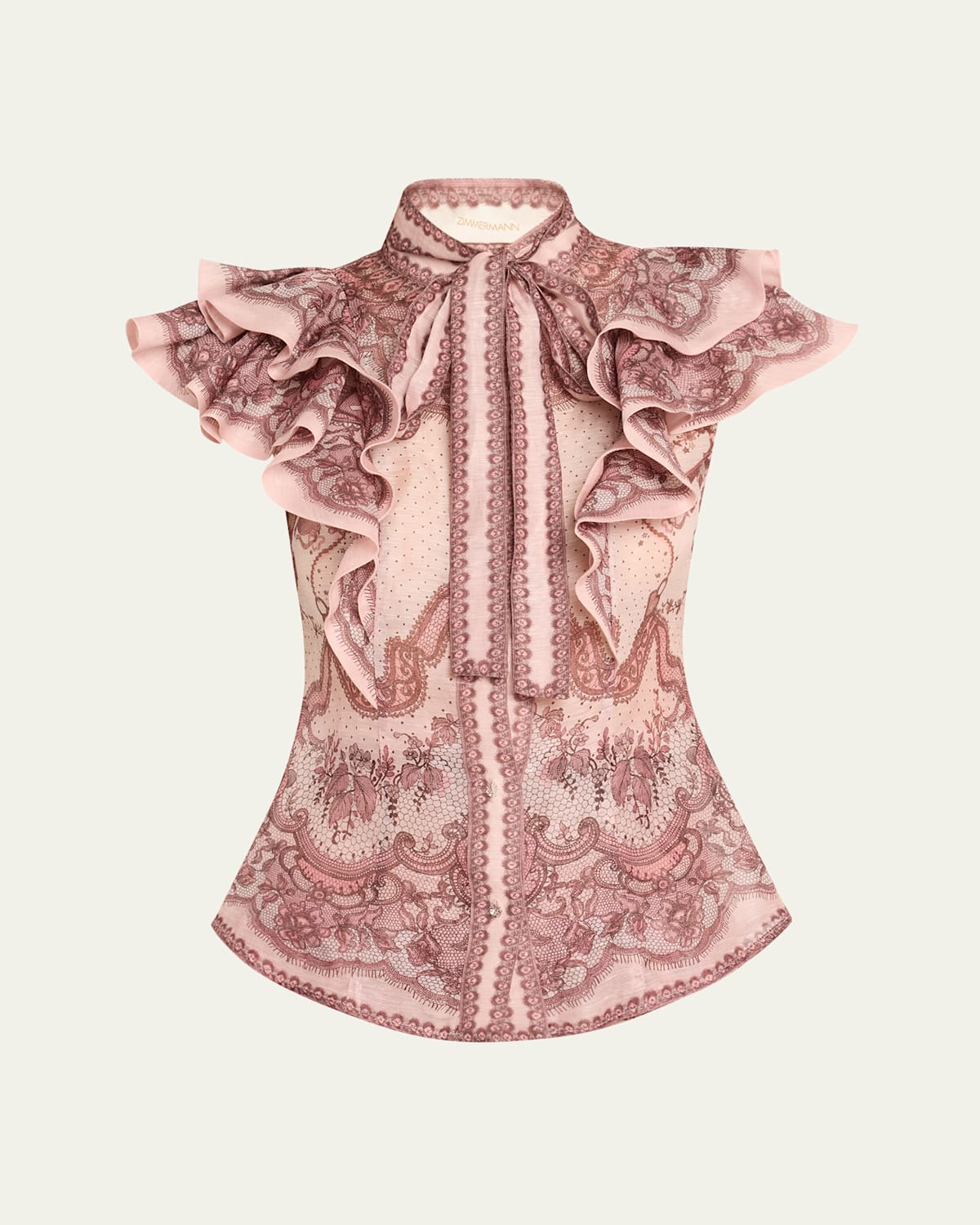 Shop Zimmermann Crush Frilled Fitted Blouse In Pink Lace Print