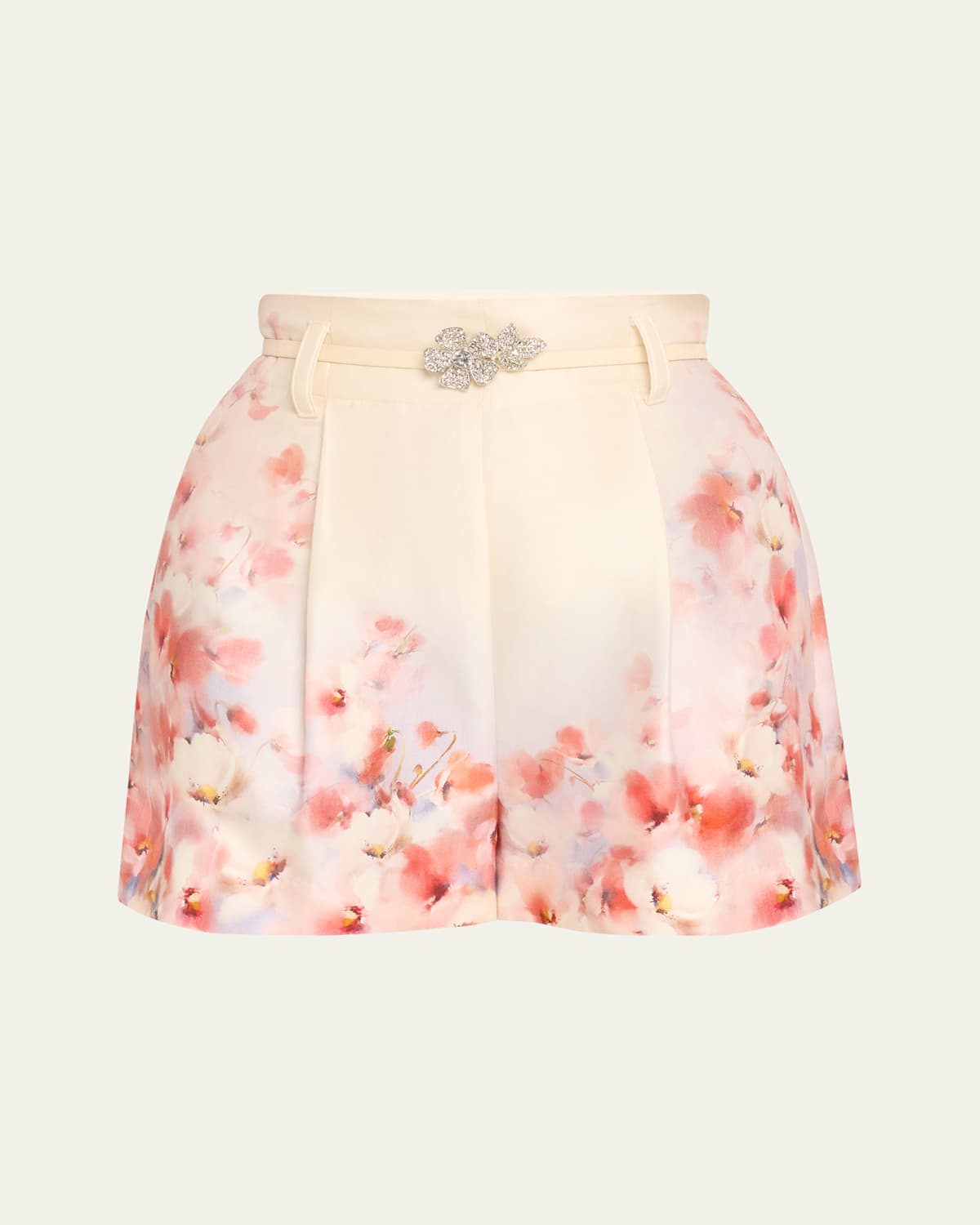Zimmermann Crush Belted Floral-print Silk And Cotton-blend Twill Shorts In Scarlet Floral