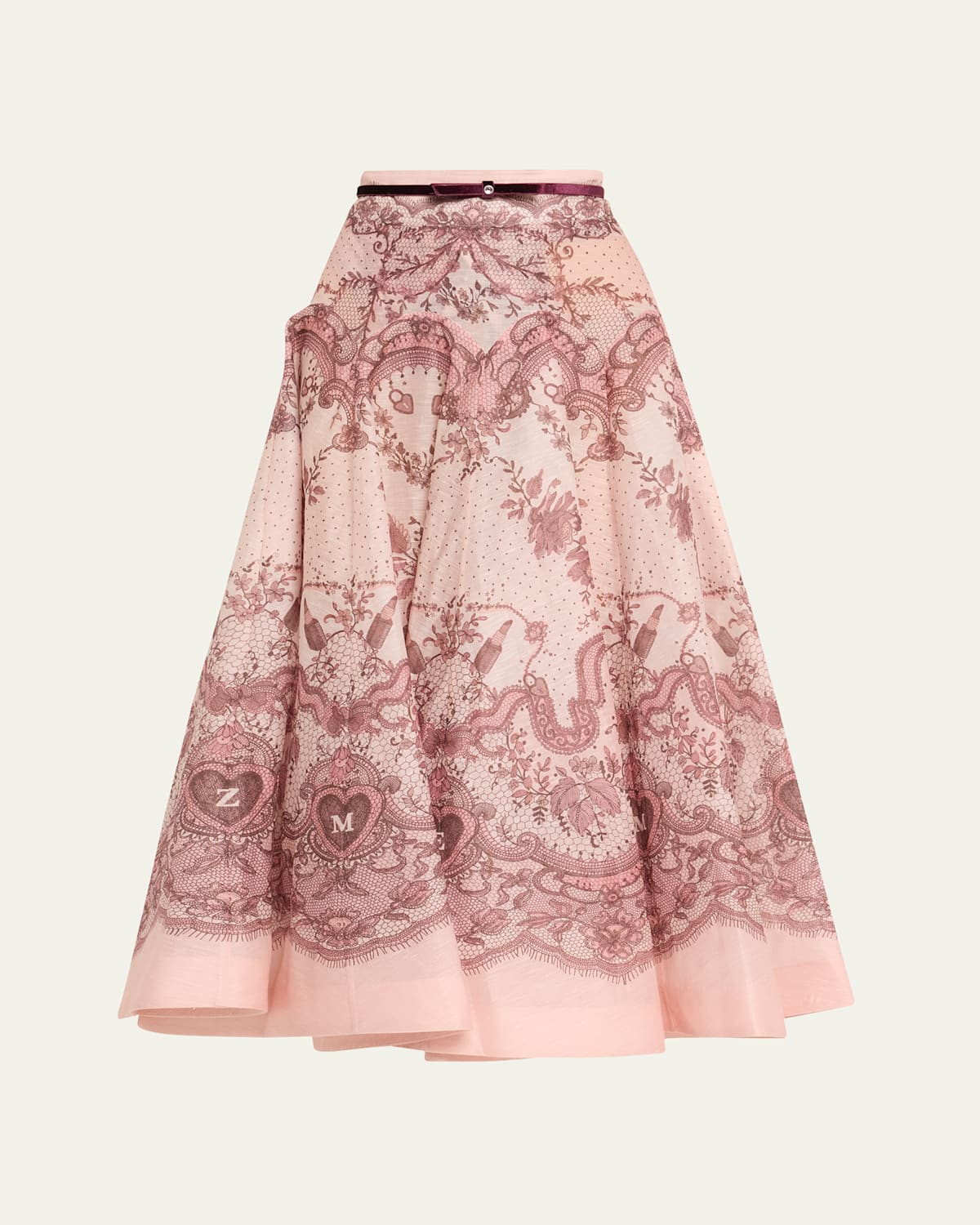 Shop Zimmermann Crush Flared Midi Skirt In Pink Lace Print