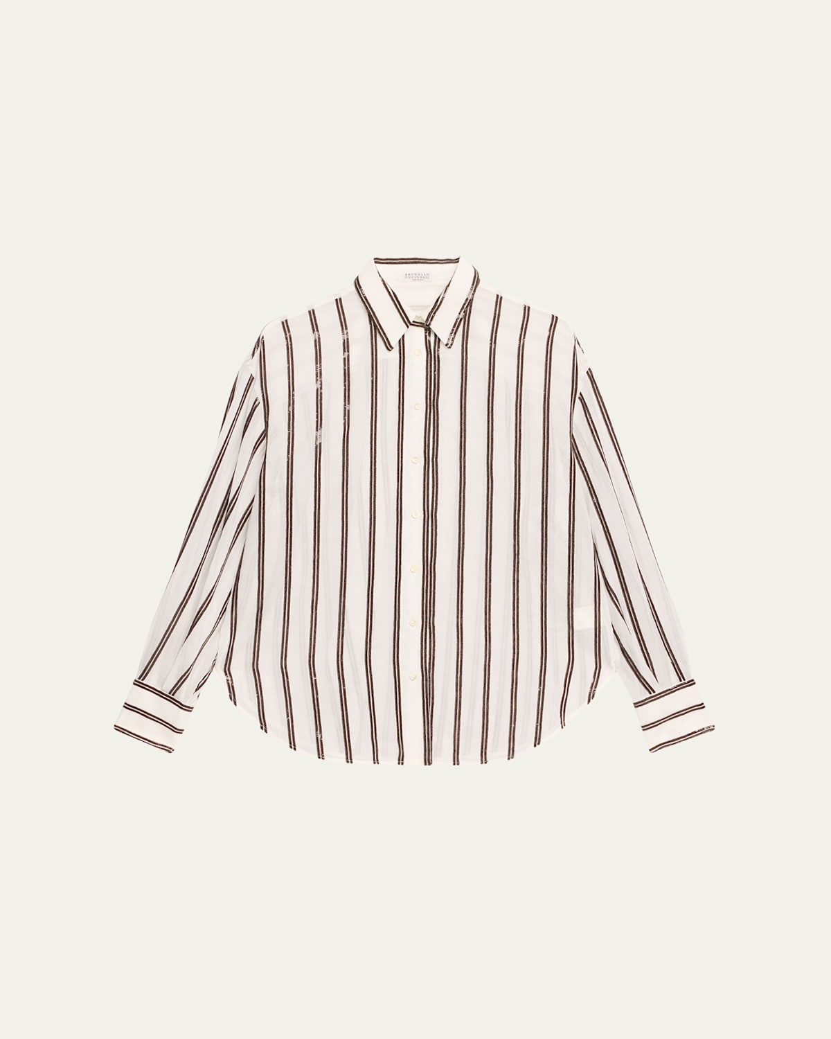 Brunello Cucinelli Sequined Stripe Button Down Gauze Blouse In White