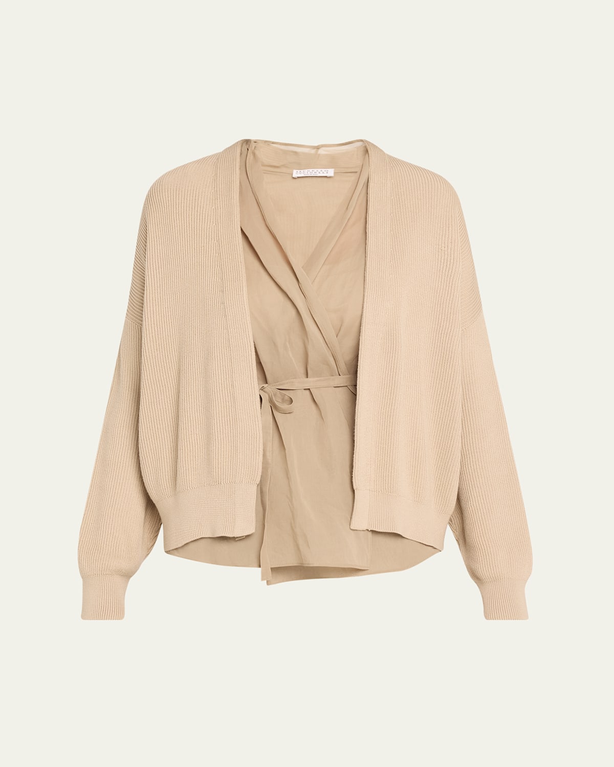 Brunello Cucinelli Layered Golf Cotton Organza Cardigan In Medium Brown