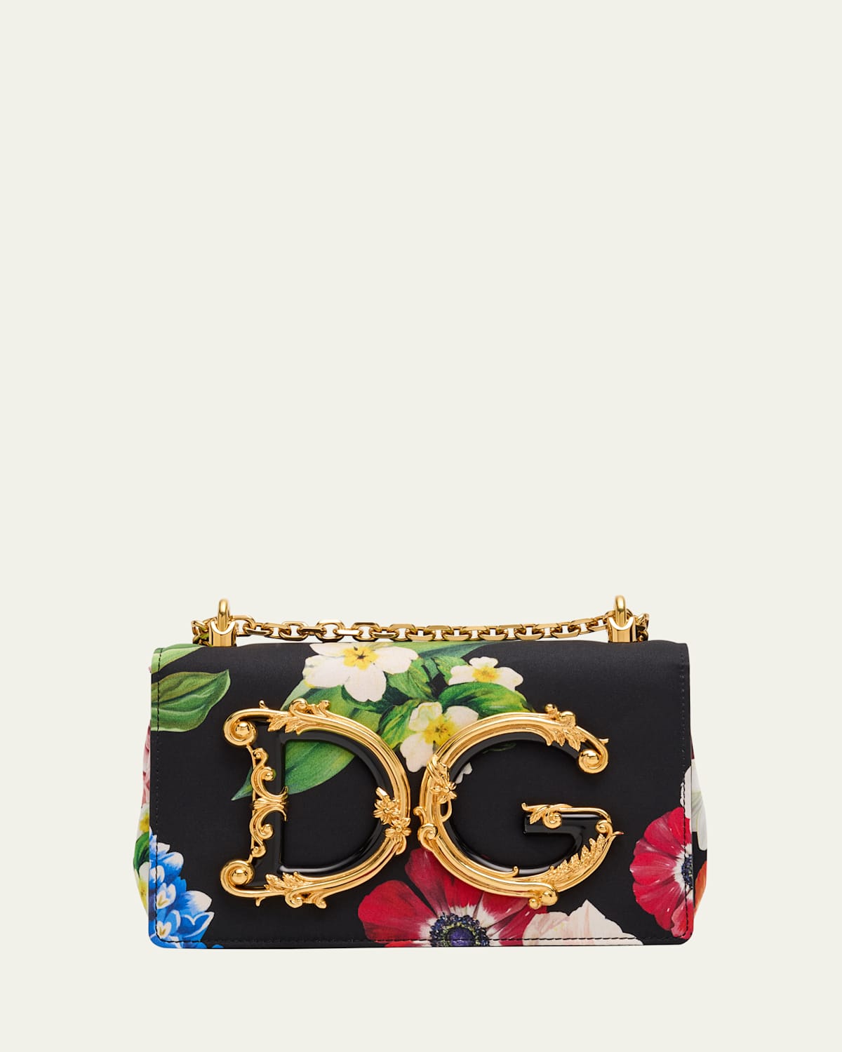 Dolce & Gabbana Dg Girls Floral Flap Chain Crossbody Bag In Black Pink