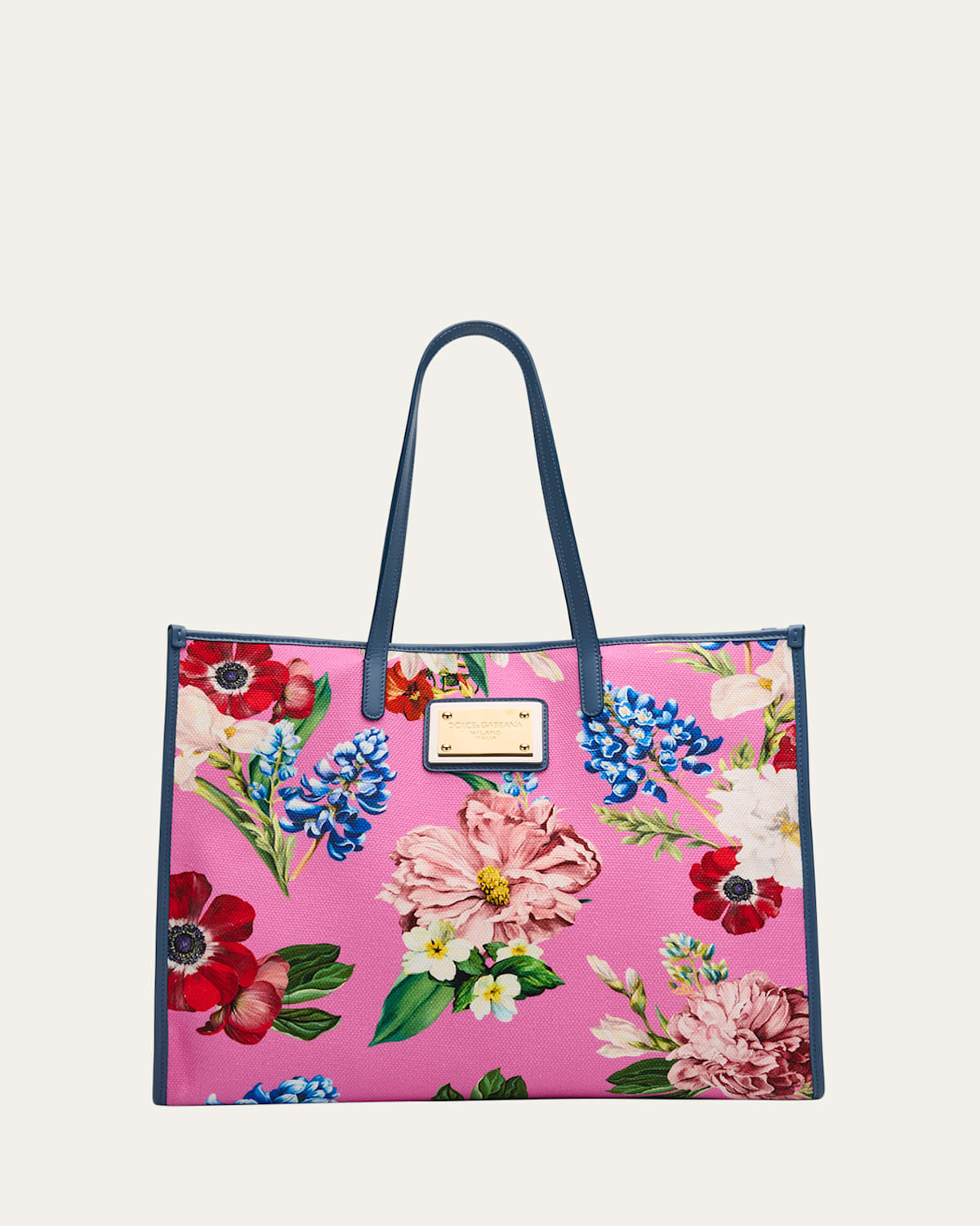 Dolce & Gabbana Floral Canvas Tote Bag In Pink