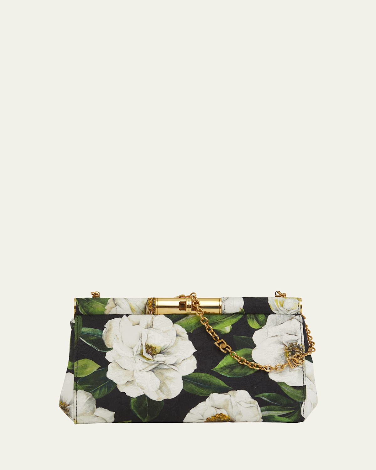 Dolce & Gabbana Marlene Small Flower-print Clutch Bag In Gardenia Nero