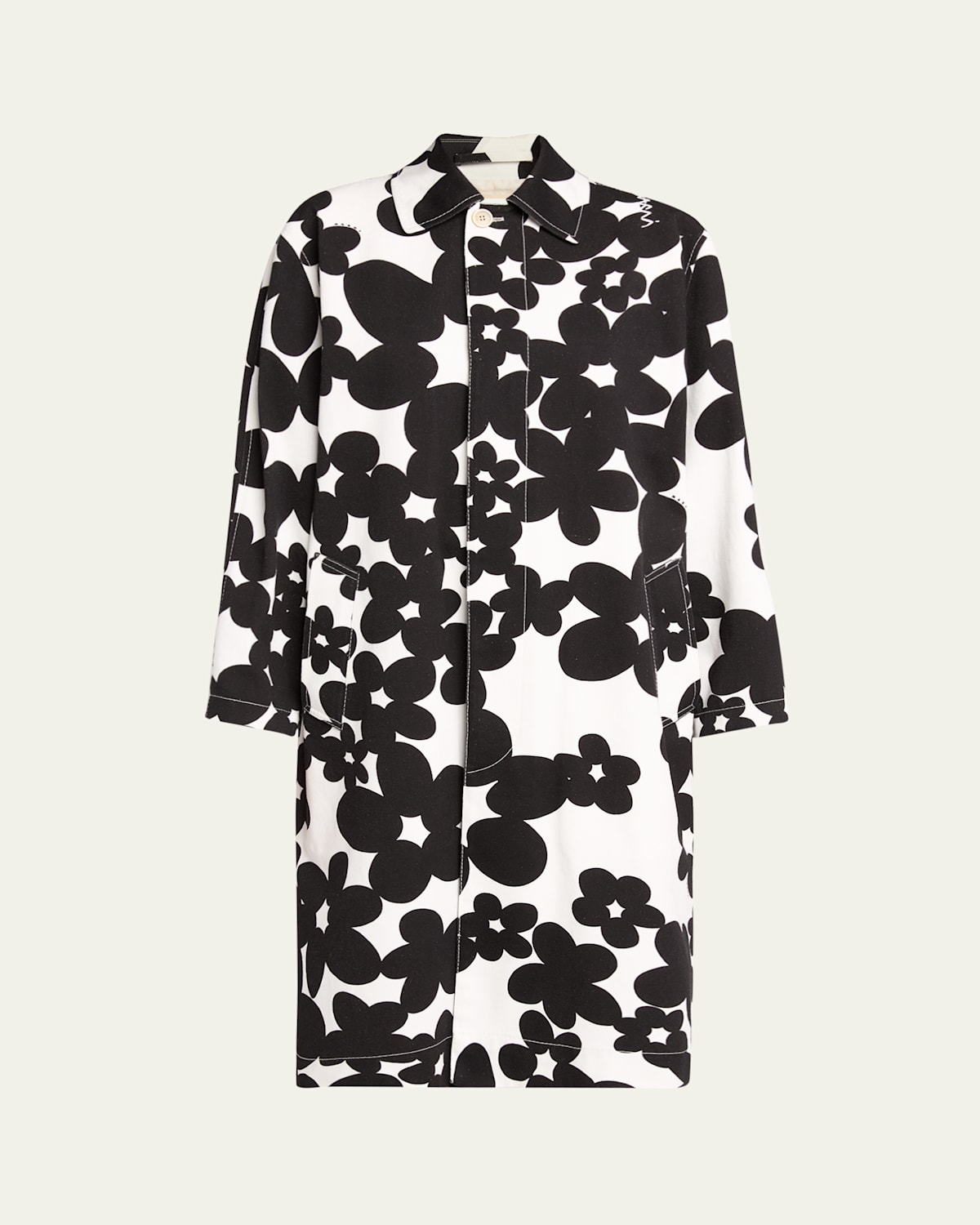 Marni Duster Coat With Black And White Dillies Print In Black