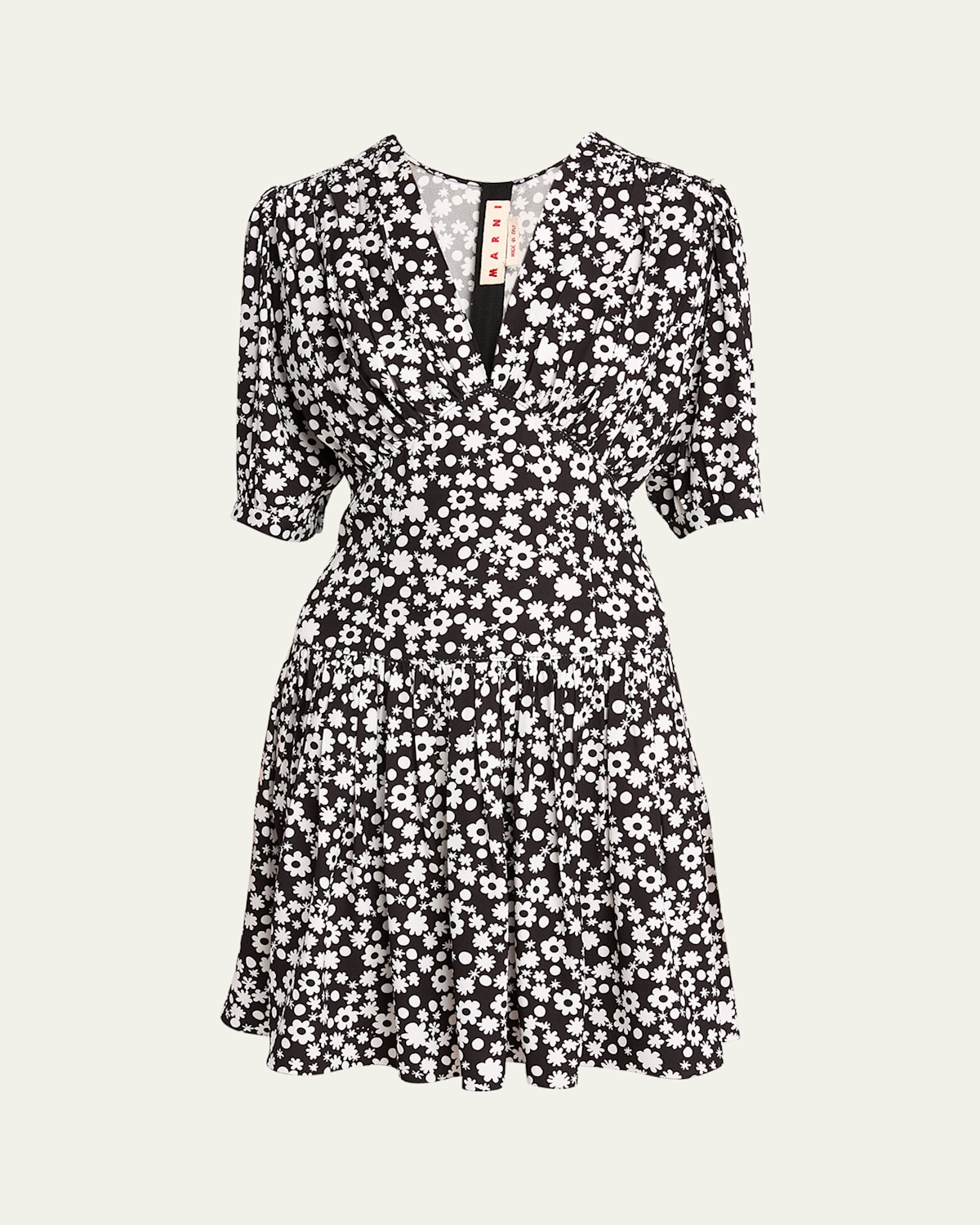 MARNI PRINTED GATHERED MINI DRESS