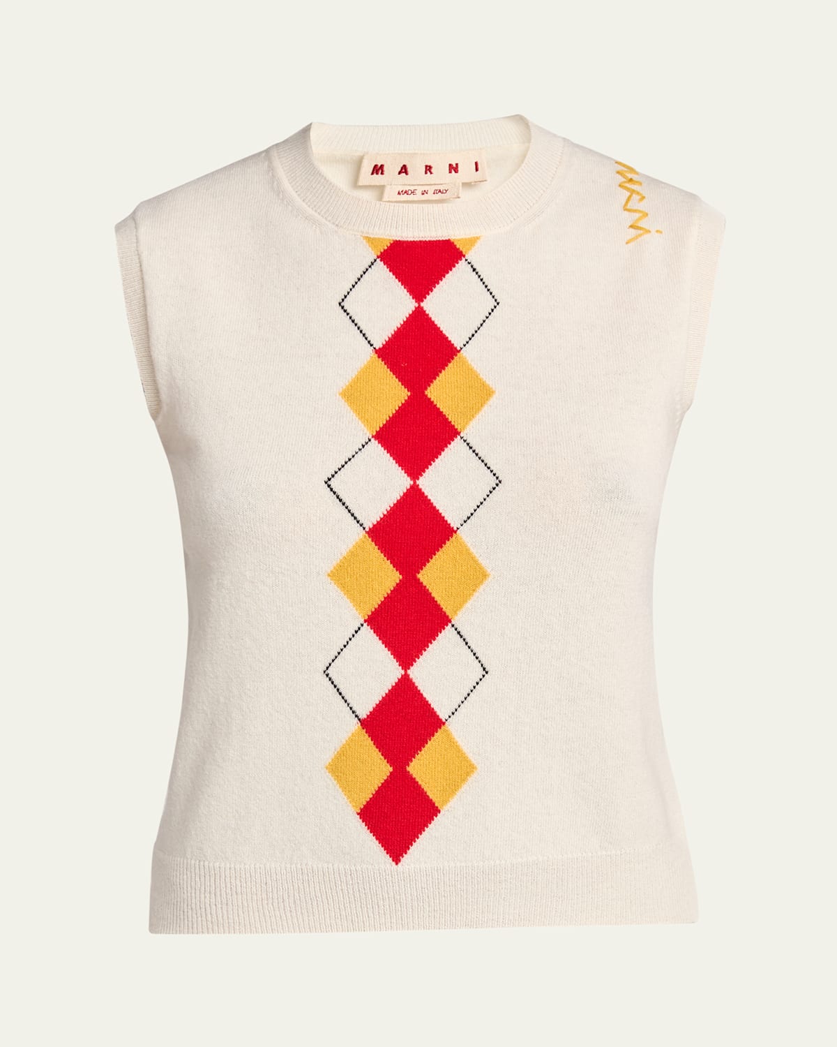 Marni Argyle Wool Sweater Vest In Ivory