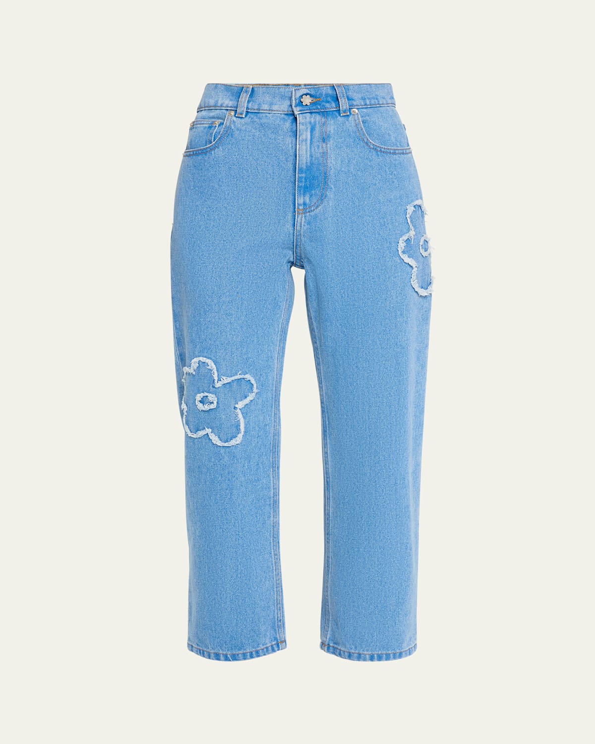 MARNI CROP CUT DAISY PATCH DENIM PANTS 