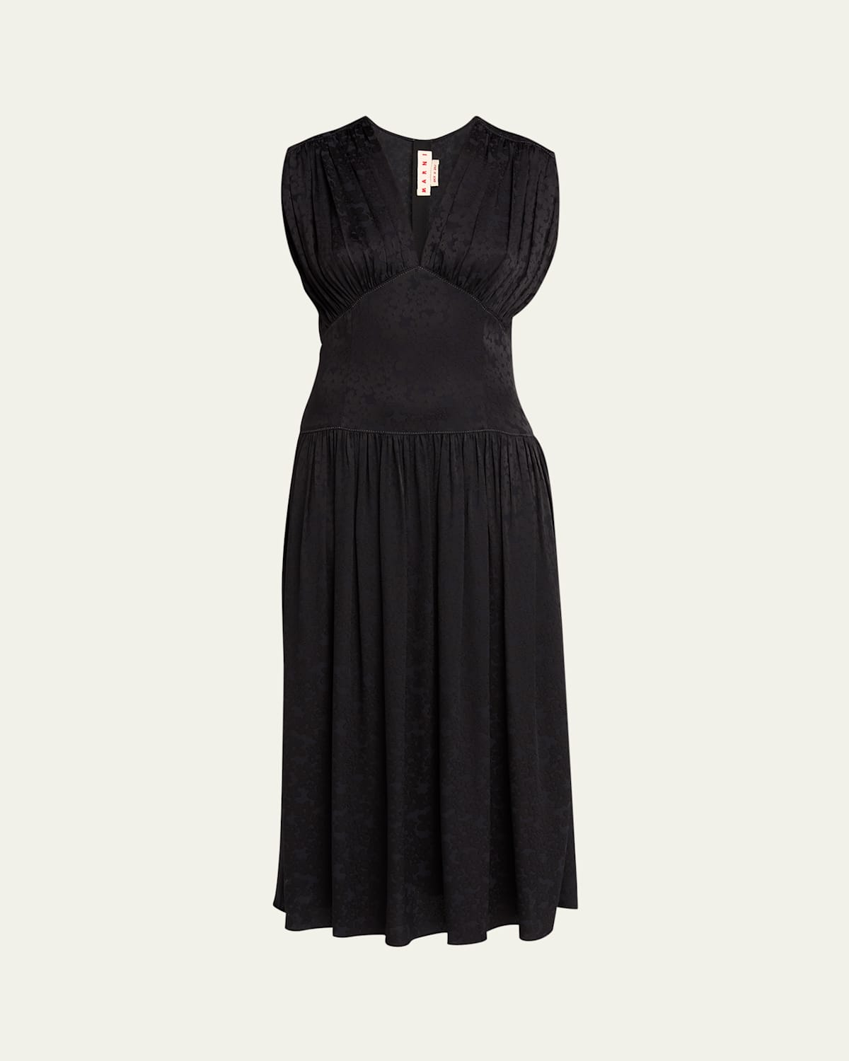Marni Jacquard Drop Waist Gathered Midi Dress In Black