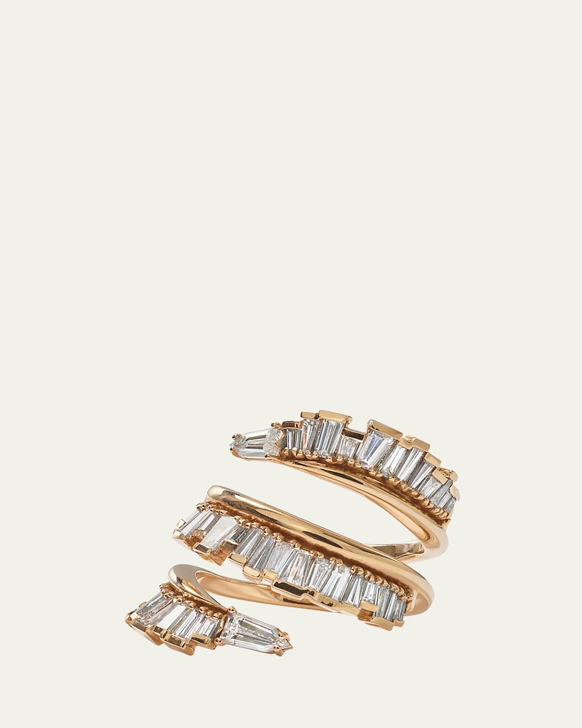 20K Recycled Rose Gold Triple Ruched Coil Diamond Ring, Size 6.75